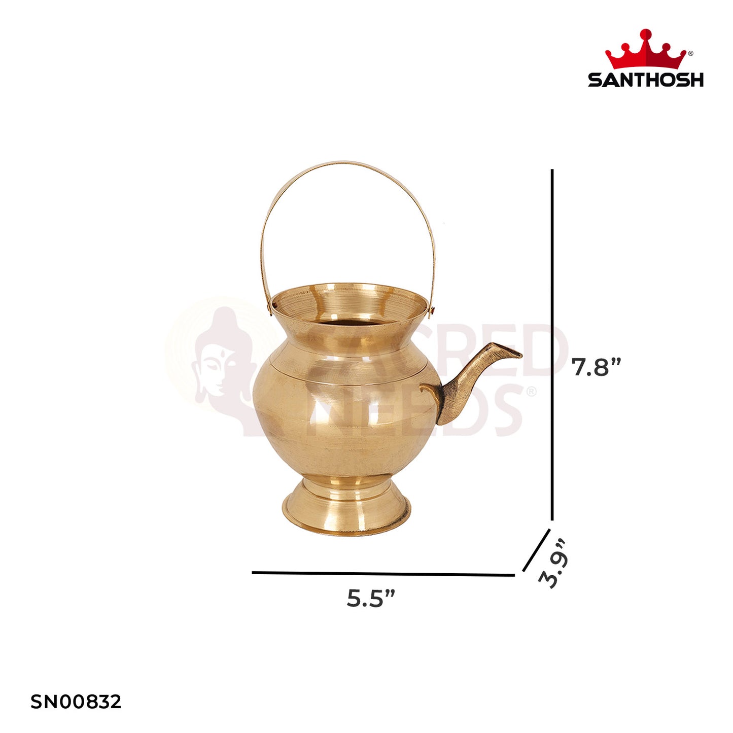 Brass Kamandalam – 7.8 Inch Kamandalam Pot for Sage Worship, Meditation, and Temple Use