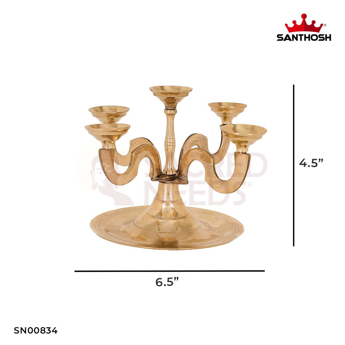 Brass Kapoor Plate Arti – 4.5 Inch 5-Face Arti Plate for Camphor Burning and Devotional Use