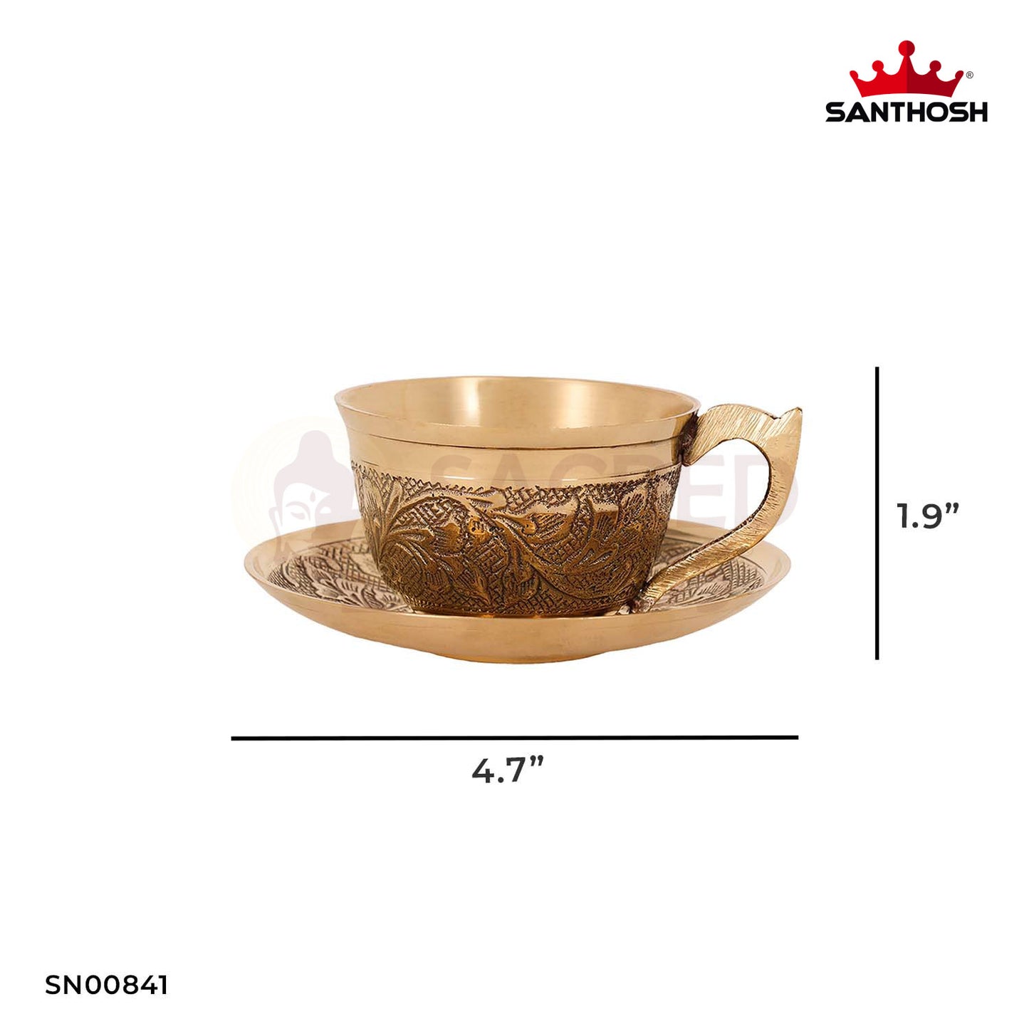 Brass Cup & Saucer Set – 1.9 Inch Traditional Brass Tea Set for Serving & Decor (Set of 2)