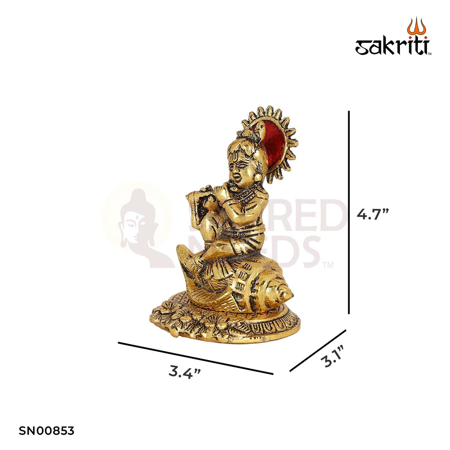 Aluminium Shankh Krishna – 4.7 Inch Height | Brass Shankh & Krishna Statue for Temple & Religious Ceremonies