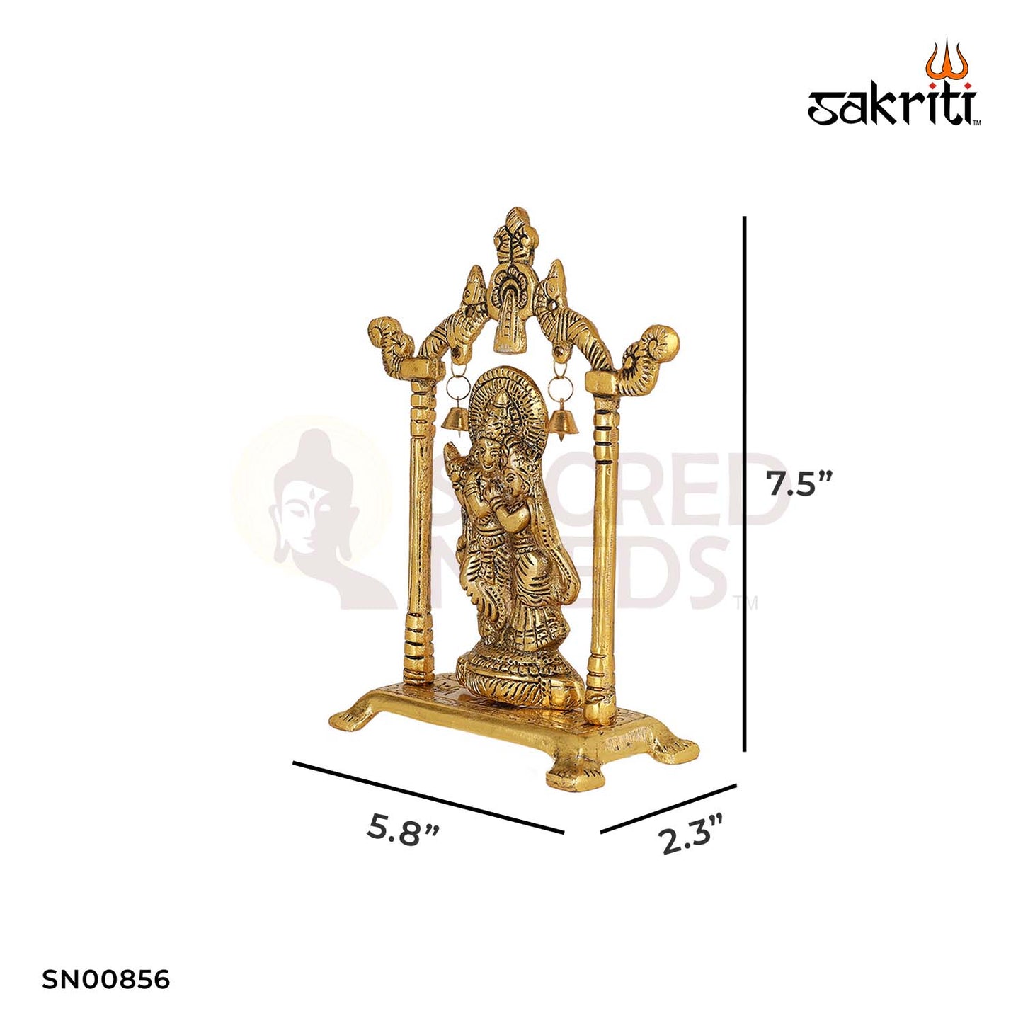 Aluminium Radha Krishna with Frame – 7.5 Inch Height | Traditional Krishna Statue with Frame for Home Decoration & Pooja