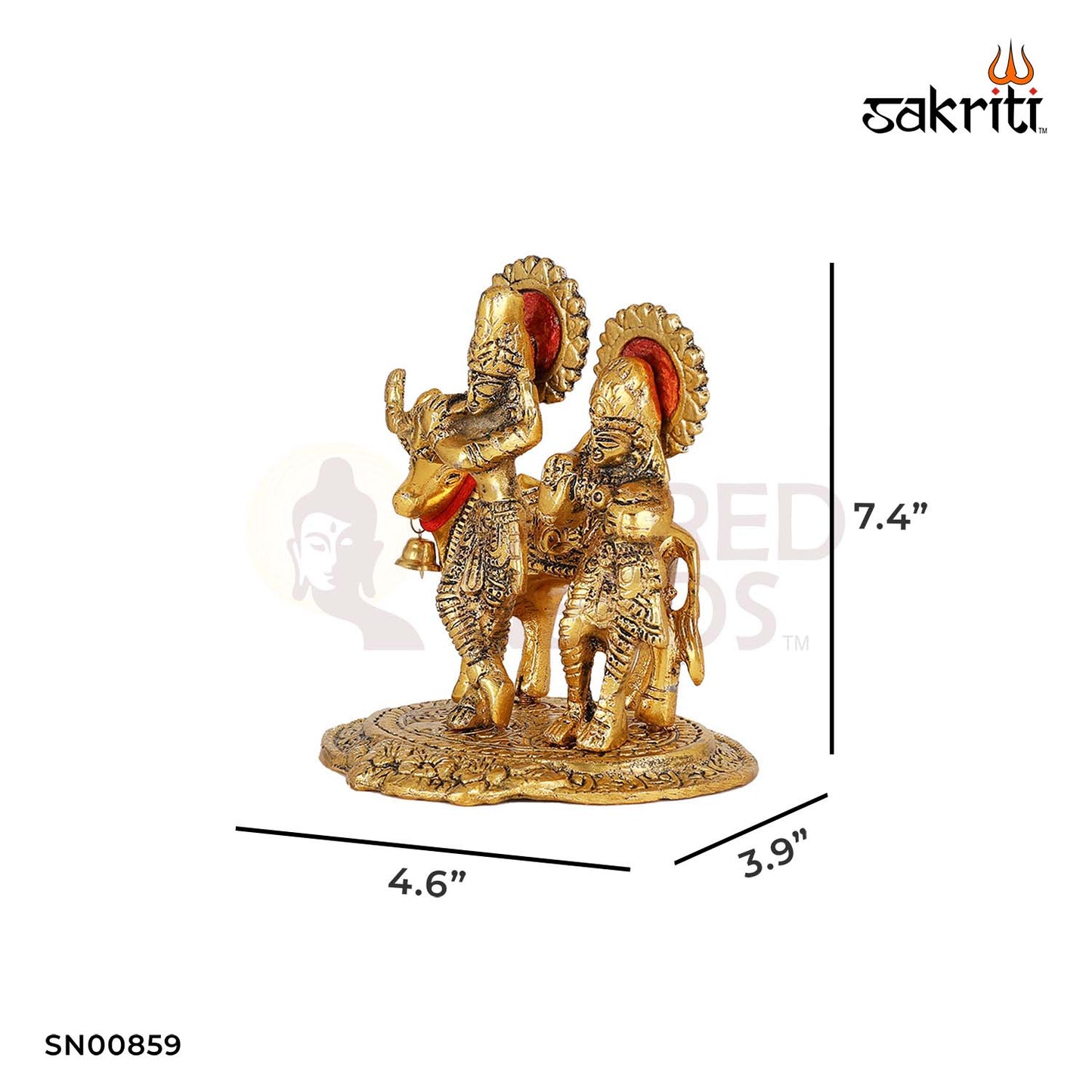 Aluminium Radha Krishna with Cow – 7.4 Inch Height | Krishna with Cow Idol for Worship & Home Decoration