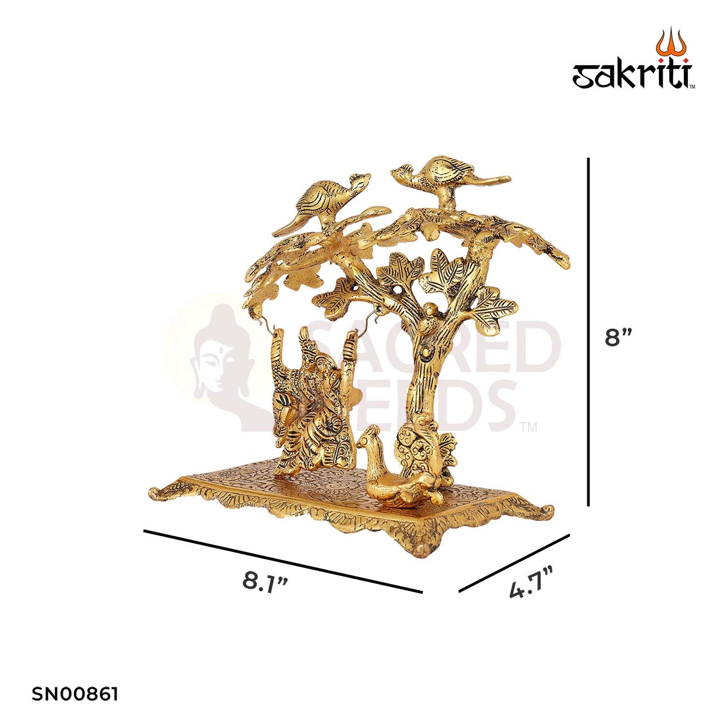 Aluminium Radha Krishna with Jhula – 8 Inch Height | Krishna Idol with Jhula for Home Decor, Pooja & Gifting