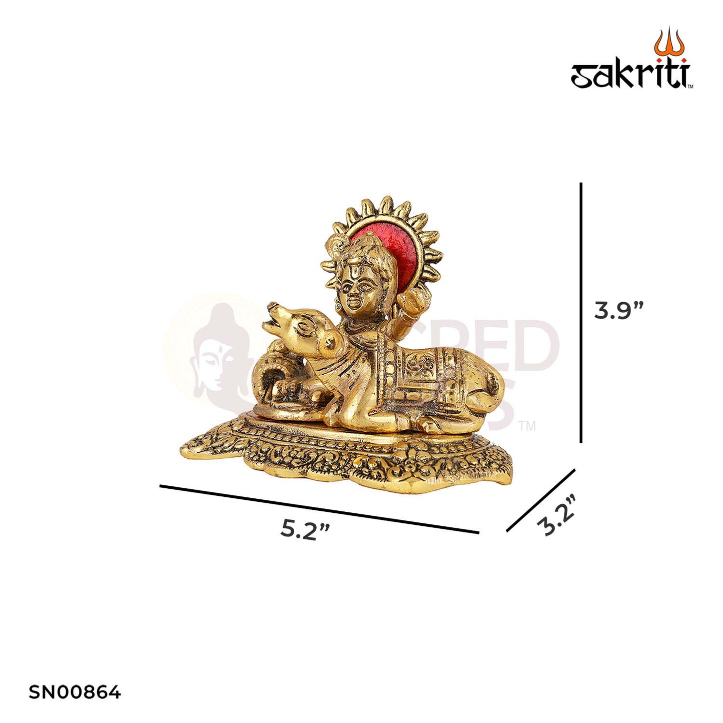 Aluminium Ladoo Krishna & Cow – 3.9 Inch Height | Krishna with Ladoo & Cow Statue for Pooja & Temple