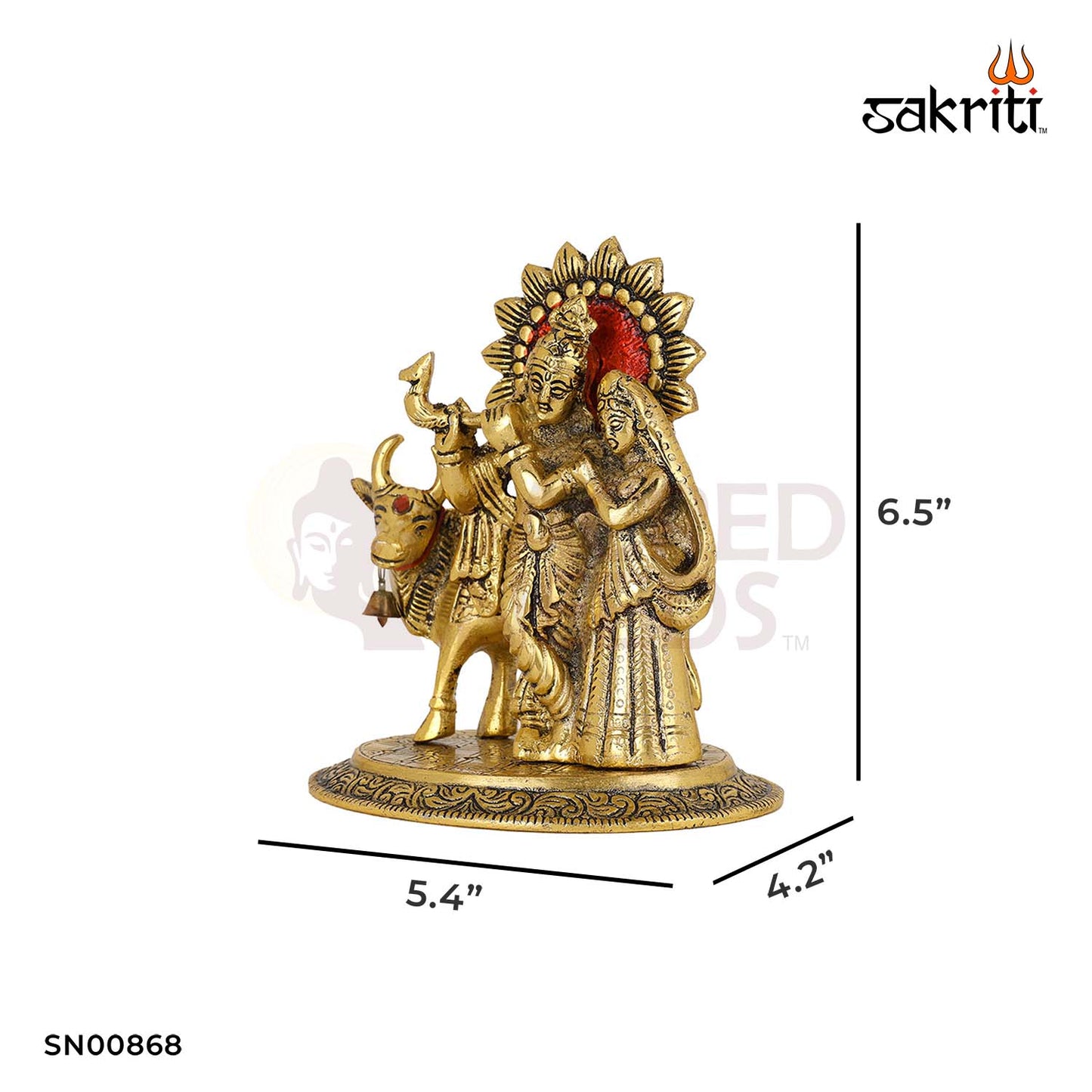 Aluminium Radha Krishna with Cow – 6.5 Inch Height | Krishna with Cow Statue for Pooja, Home & Temple Decoration