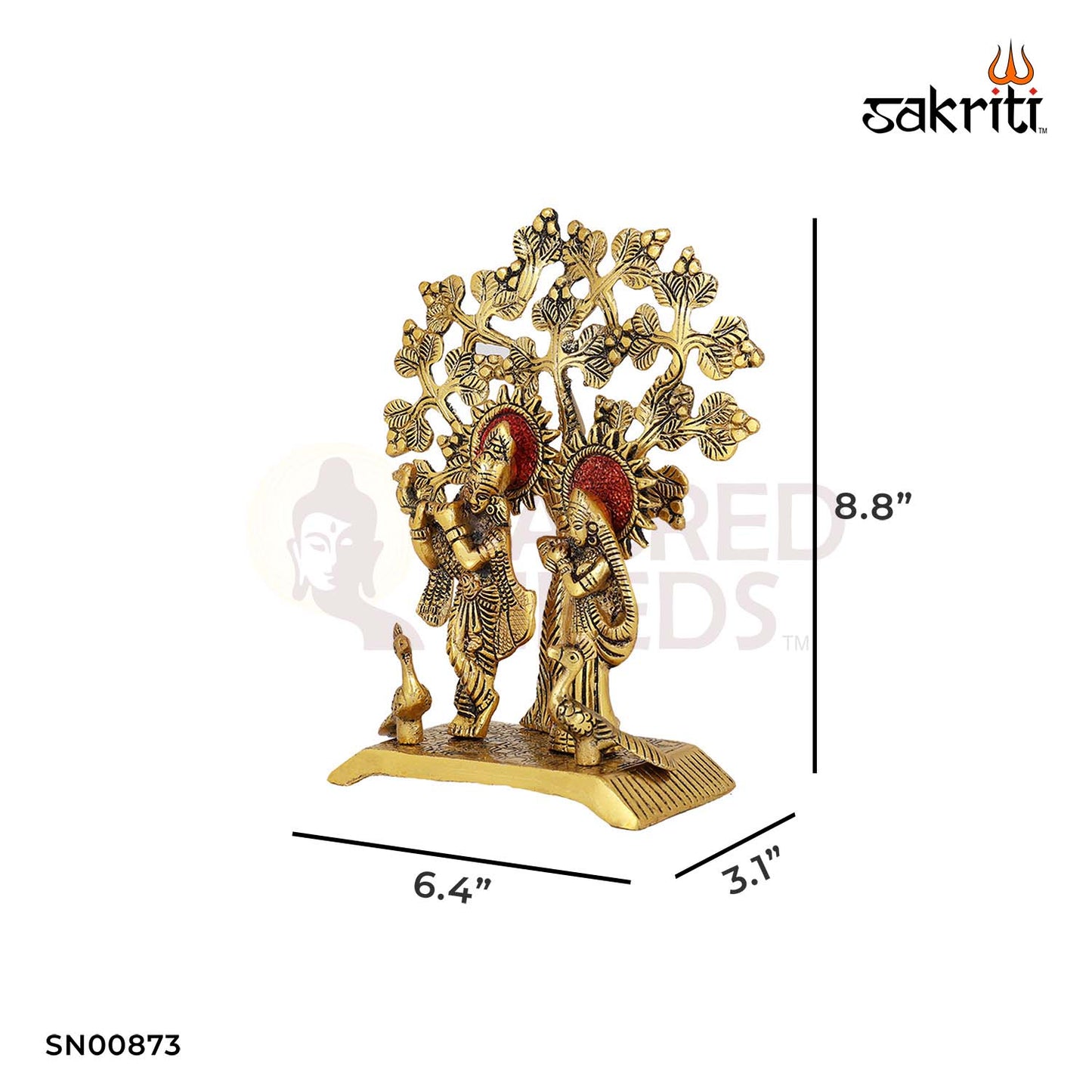Aluminium Radha Krishna Tree with Base – 8.8 Inch Height | Krishna Tree Statue with Base for Temple & Home Decor