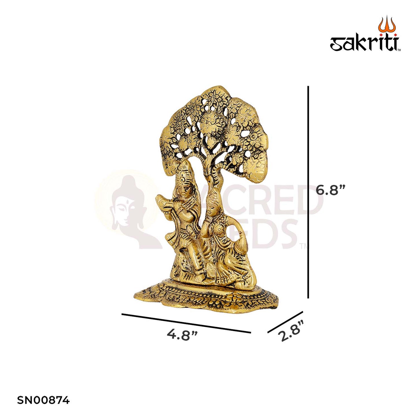 Aluminium Radha Krishna with Tree – 6.8 Inch Height | Krishna Statue with Tree for Pooja & Temple Decoration
