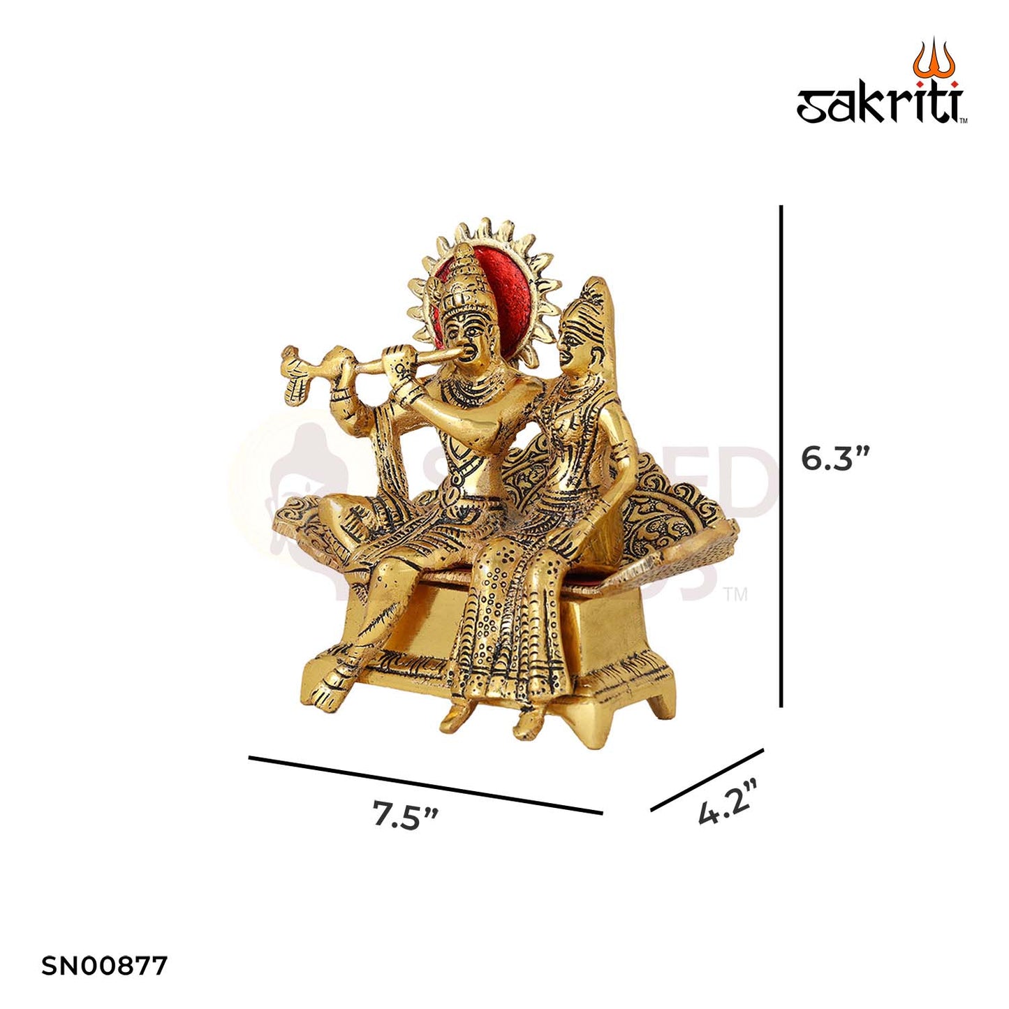 Aluminium Radha Krishna with Sofa – 6.3 Inch Height | Krishna Statue with Sofa for Home Decoration & Worship