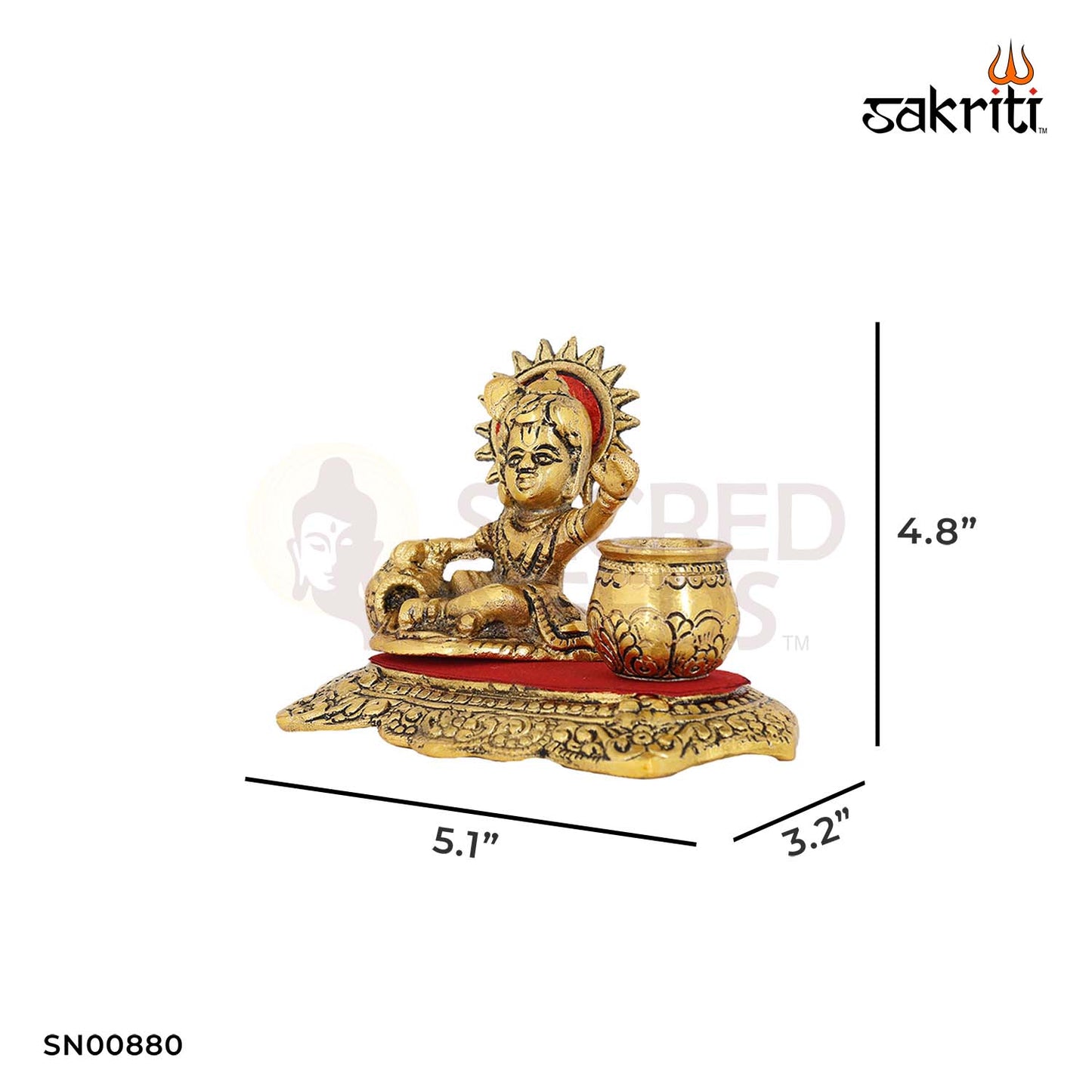Aluminium Ladoo Krishna Mattki – 8 Inch Height | Krishna Idol with Ladoo in Mattki for Pooja & Decoration