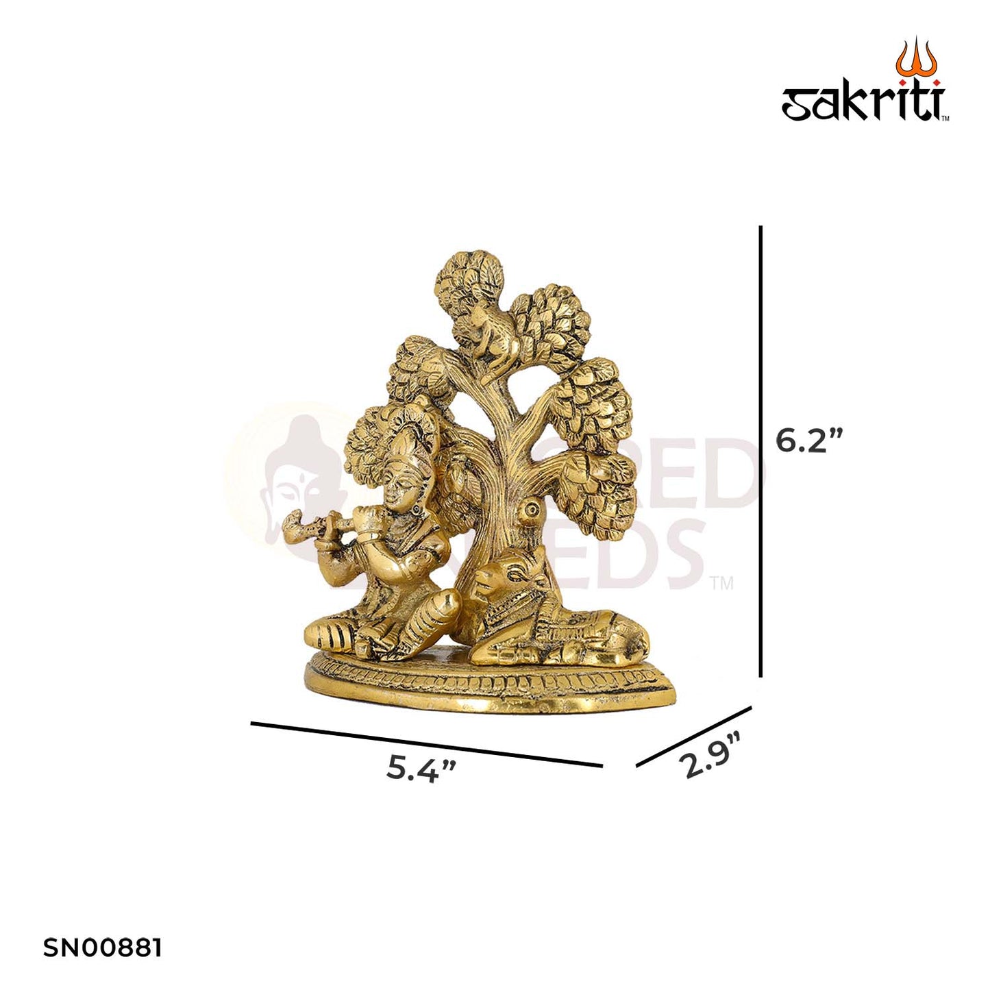 Aluminium Krishna & Cow with Tree – 6.7 Inch Height | Krishna with Cow & Tree for Pooja & Temple Decor