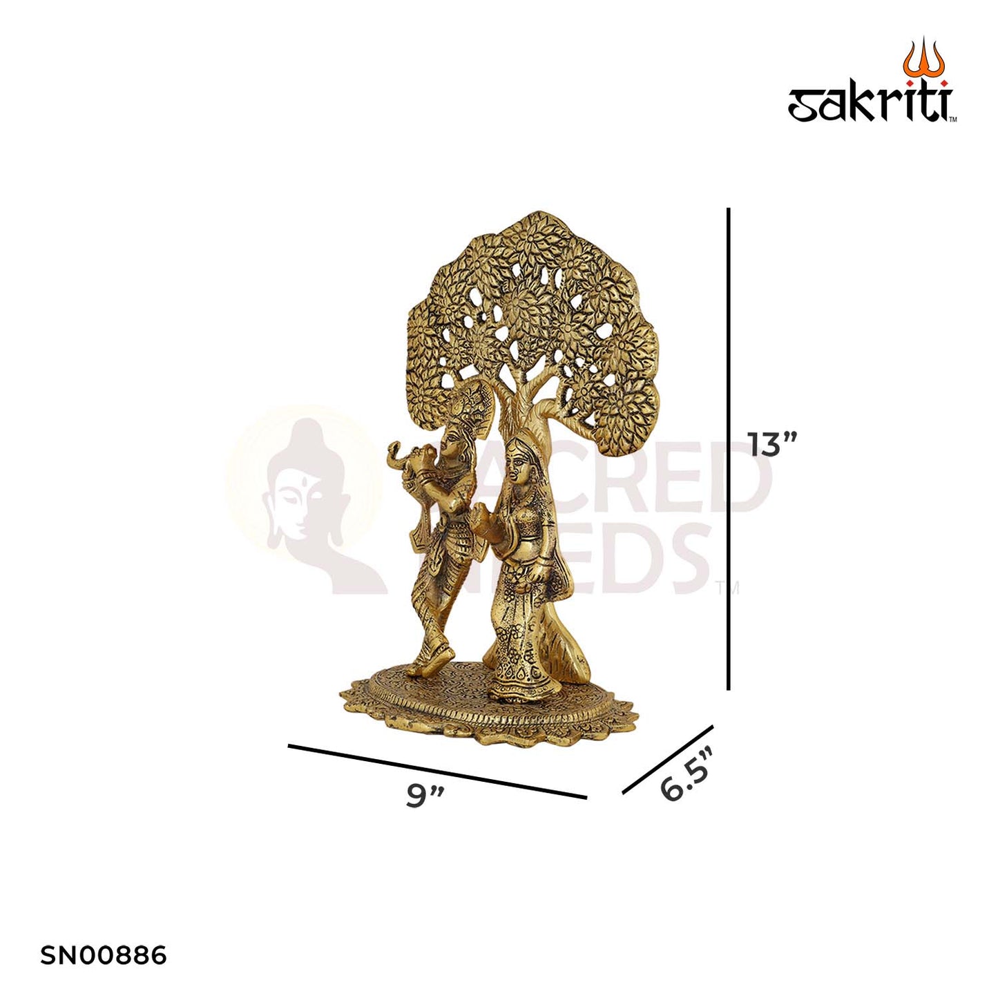 Aluminium Radha Krishna Tree – 3.2 Inch Height | Krishna Tree Statue for Small Pooja, Decoration & Gifting