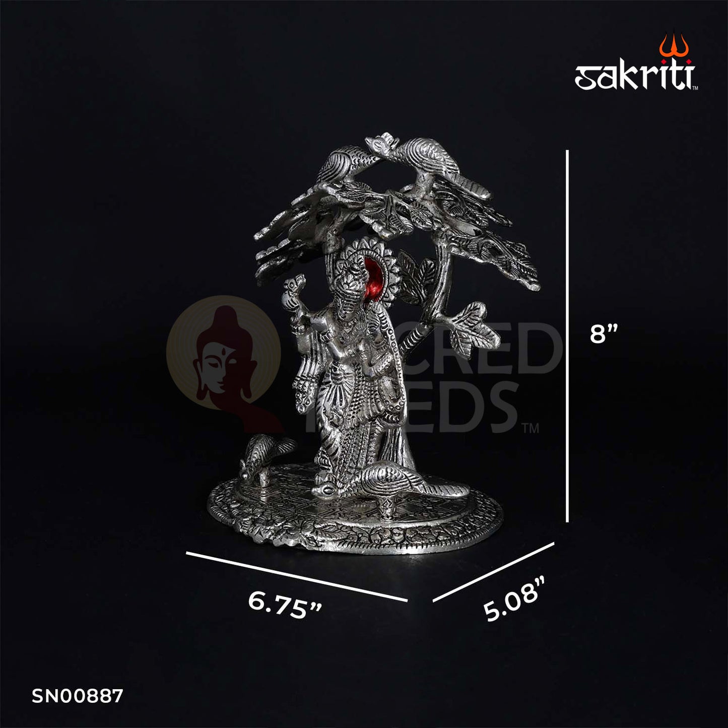 Aluminium Radha Krishna with Tree SP – 9.5 Inch Height | Krishna with Tree Statue for Temple & Home Decor