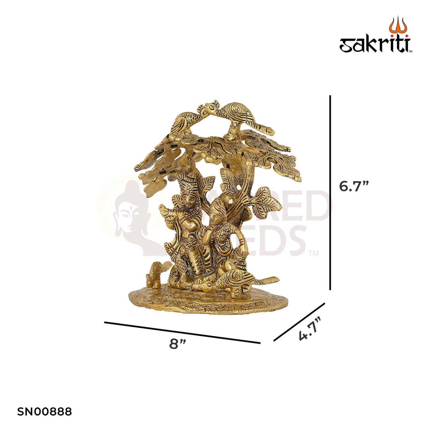 Aluminium Radha Krishna with Tree – 7 Inch Height | Radha Krishna Idol with Tree for Pooja & Temple