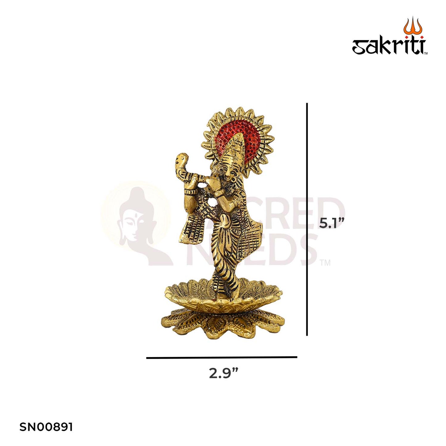 Aluminium Lotus Krishna – 6.5 Inch Height | Krishna on Lotus for Pooja, Home Decor & Spiritual Practices