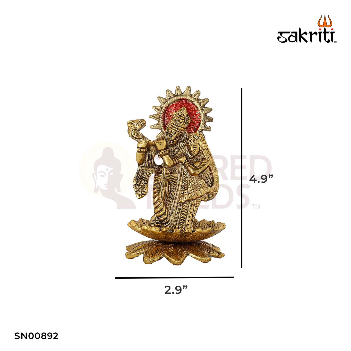 Aluminium Lotus Radha Krishna – 8.6 Inch Height | Radha Krishna Statue on Lotus for Pooja & Temple Decor