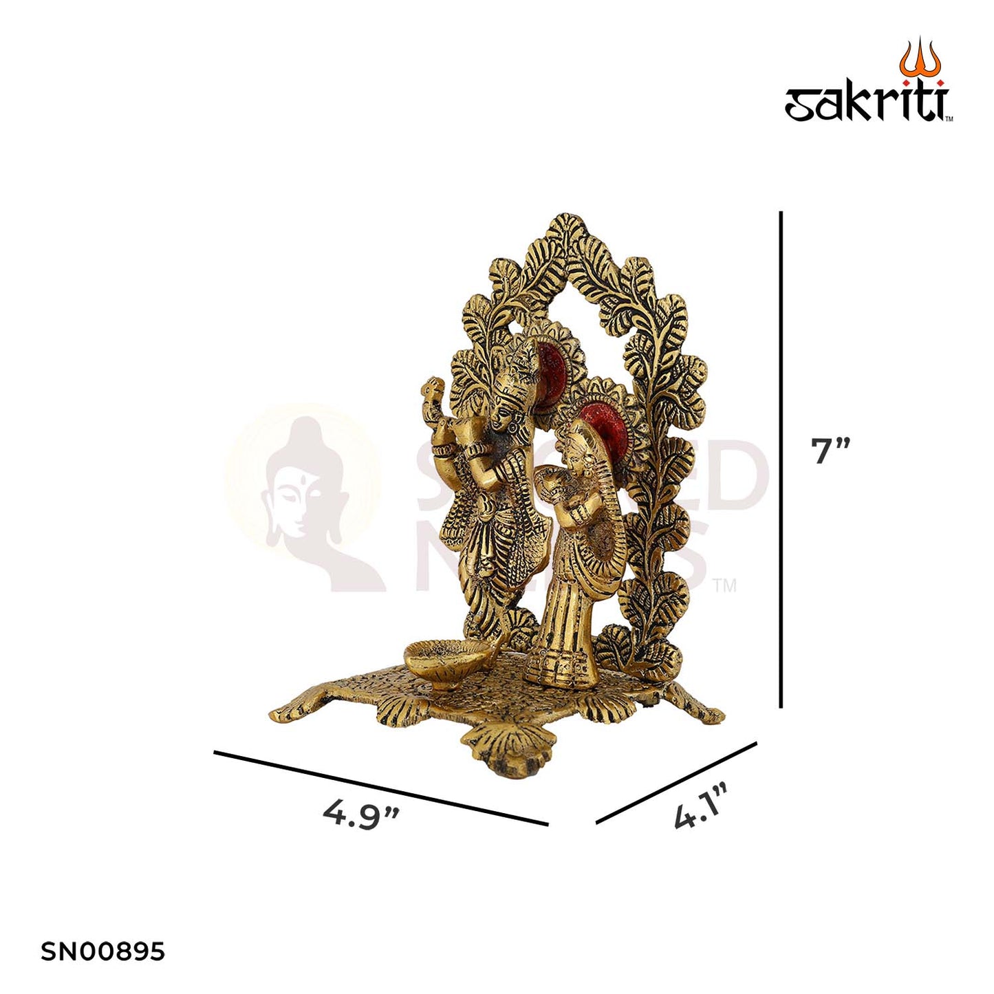 Aluminium Radha Krishna with Base – 8 Inch Height | Krishna Statue with Base for Home Decor & Temple Pooja