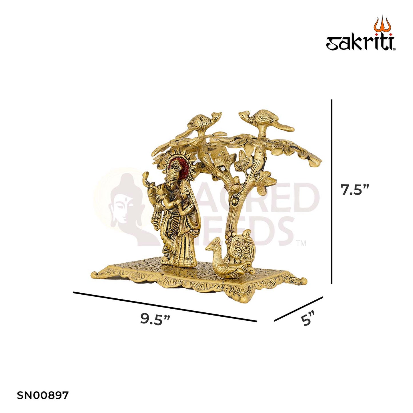 Aluminium Radha Krishna with Tree – 6.5 Inch Height | Krishna with Tree Statue for Pooja & Home Decoration