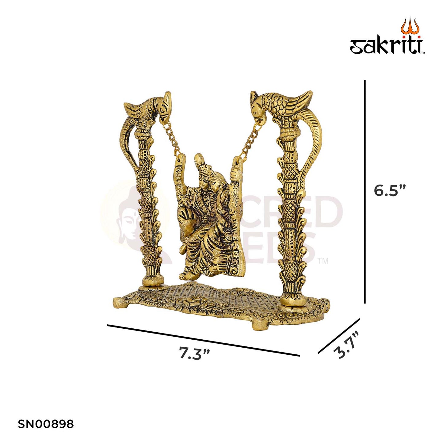 Aluminium Radha Krishna Parrot Jhula – 8.6 Inch Height | Krishna with Parrot on Jhula for Pooja & Decor