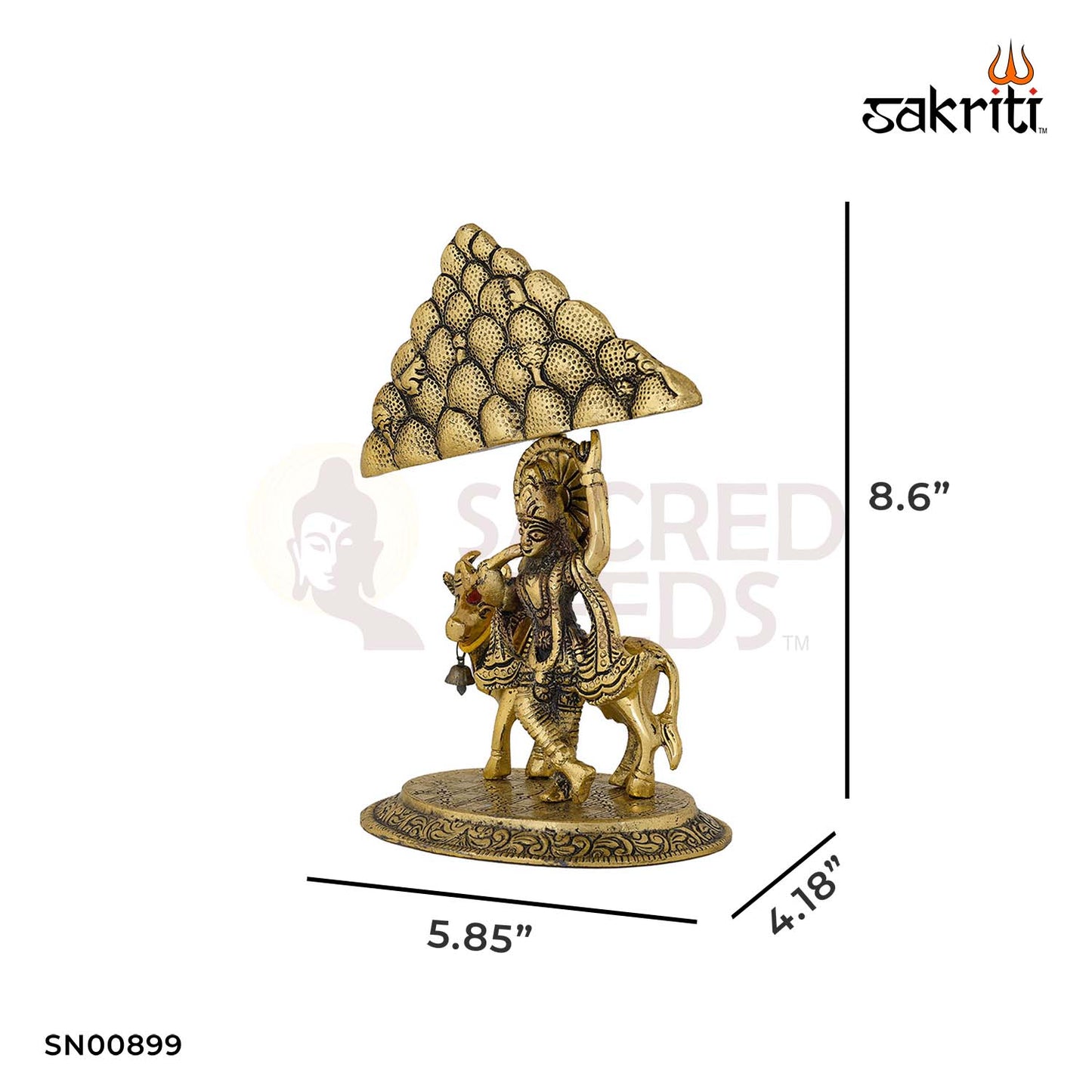 Aluminium Govardhan Hill – 7.4 Inch Height | Krishna with Govardhan Hill Statue for Temple & Pooja