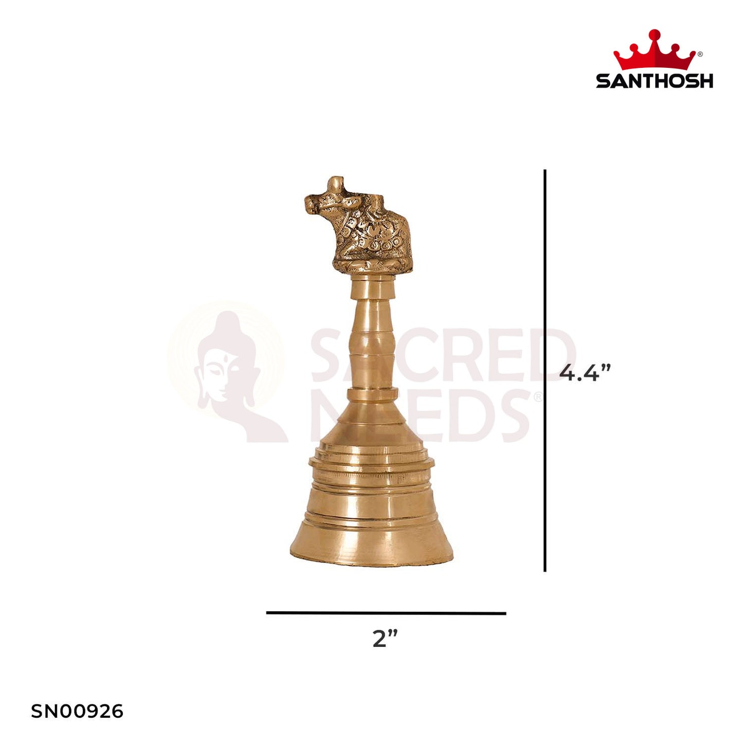 Brass Pooja Nandhi Bell – 4.4 Inch Height | Traditional Brass Temple Bell for Pooja & Rituals