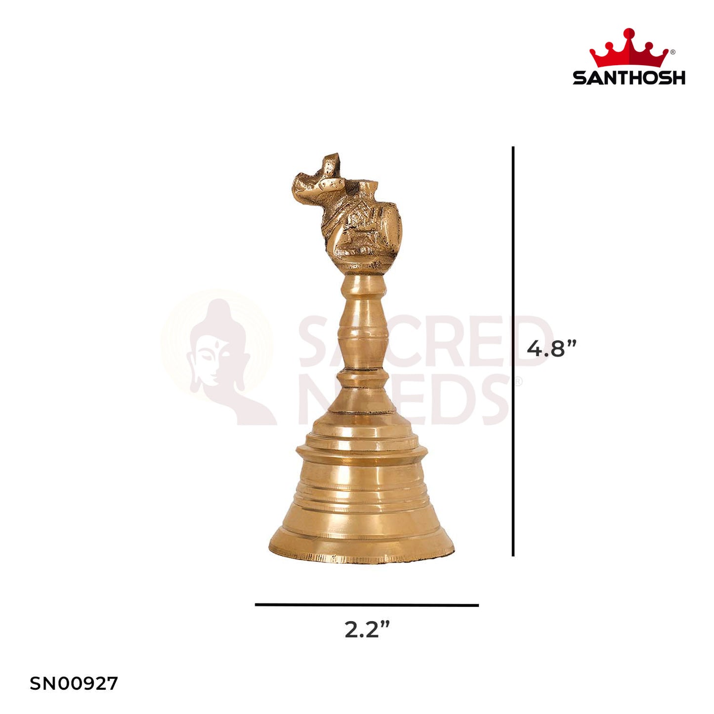 Brass Pooja Nandhi Bell – 4.8 Inch Height | Traditional Brass Temple Bell for Pooja & Rituals