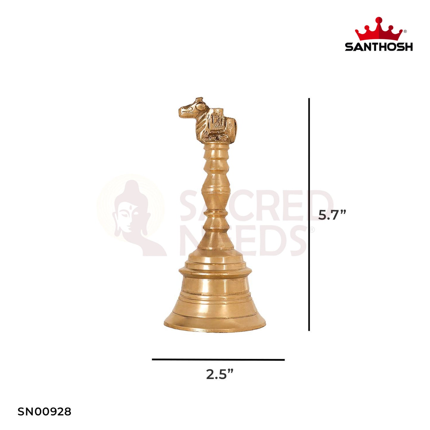 Brass Pooja Nandhi Bell – 5.7 Inch Height | Traditional Brass Temple Bell for Pooja & Rituals