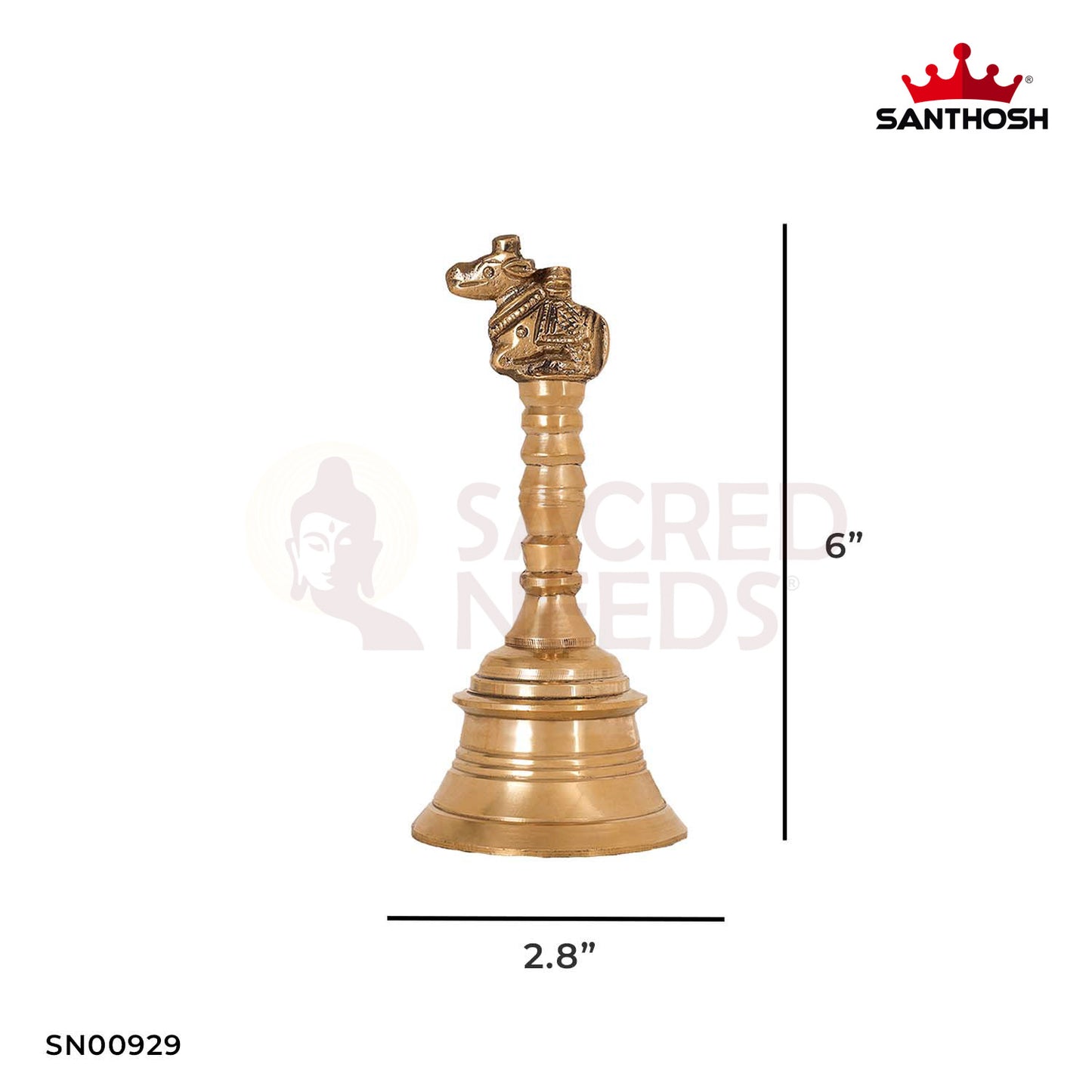 Brass Pooja Nandhi Bell – 6 Inch Height | Traditional Brass Temple Bell for Pooja & Rituals