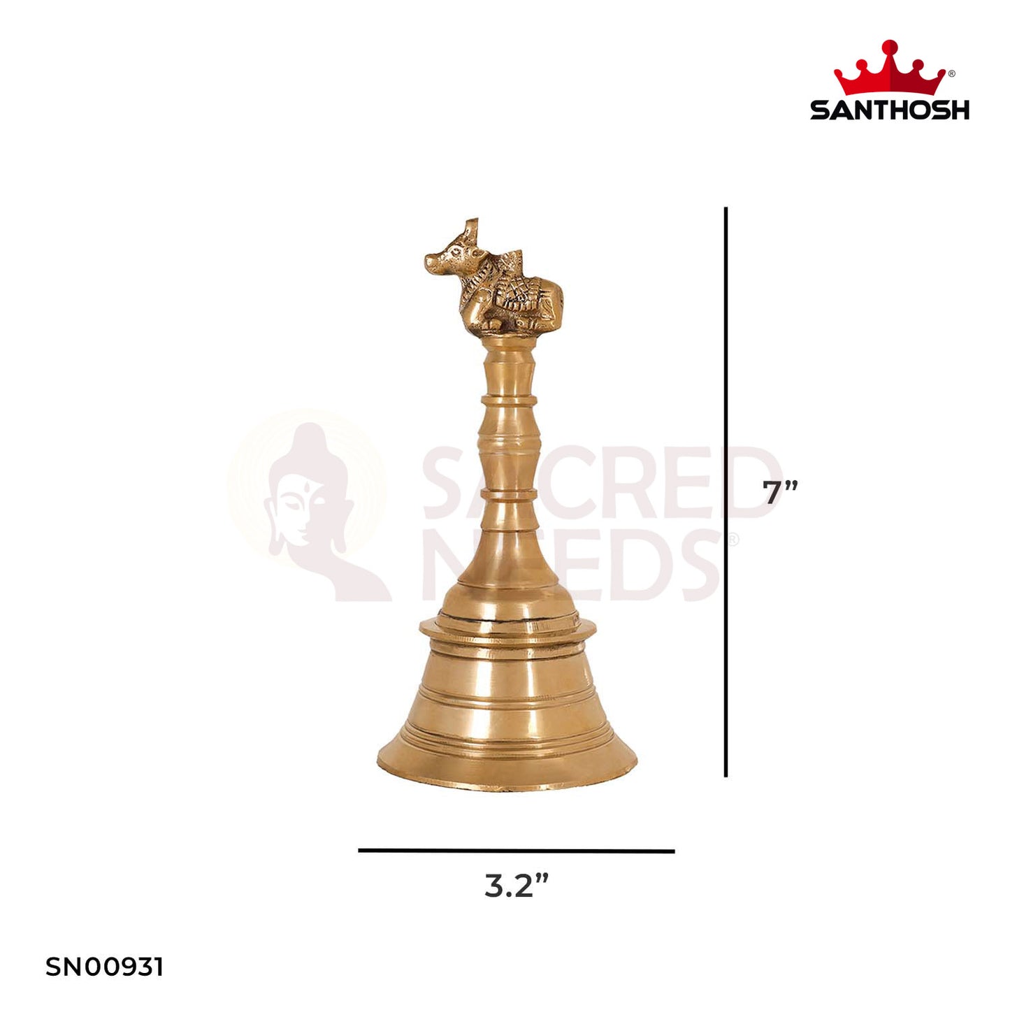 Brass Pooja Nandhi Bell – 7 Inch Height | Traditional Brass Temple Bell for Pooja & Rituals