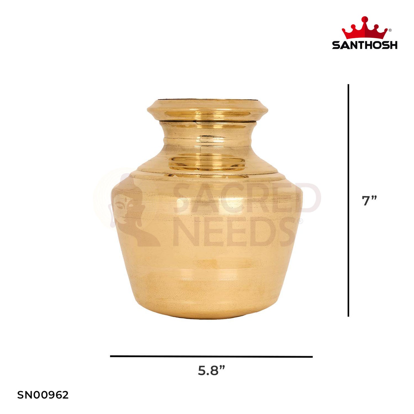 ICC Kodam – 7 Inch Height | Brass Pooja Kalash for Rituals, Offerings & Temple Ceremonies