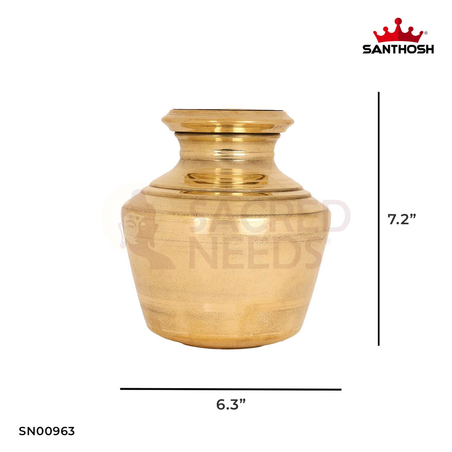 ICC Kodam – 7.2 Inch Height | Handcrafted Brass Kalasam for Traditional Pooja Use