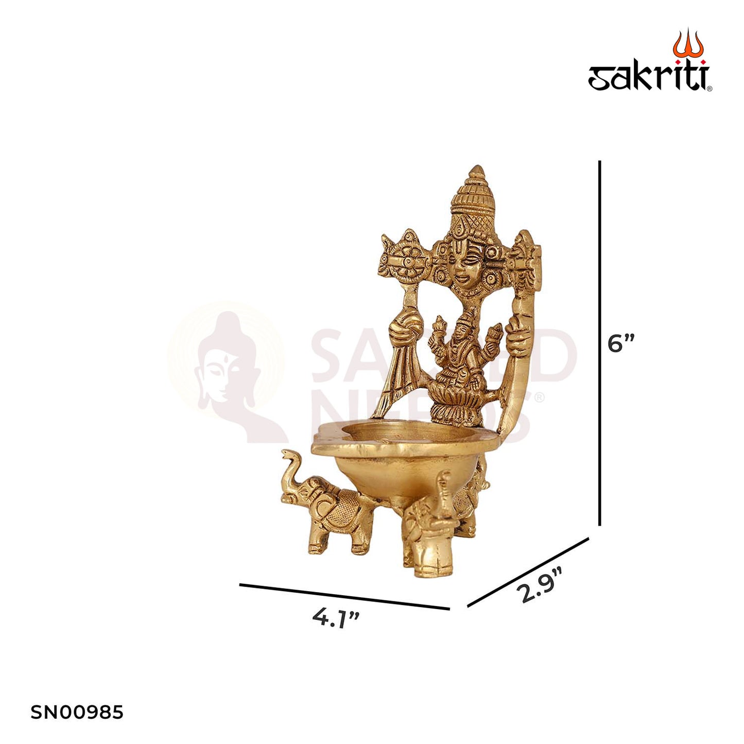 Brass Lakshmi Balaji Vilakku – 6 Inch Height | Brass Oil Lamp with Lakshmi & Balaji Design