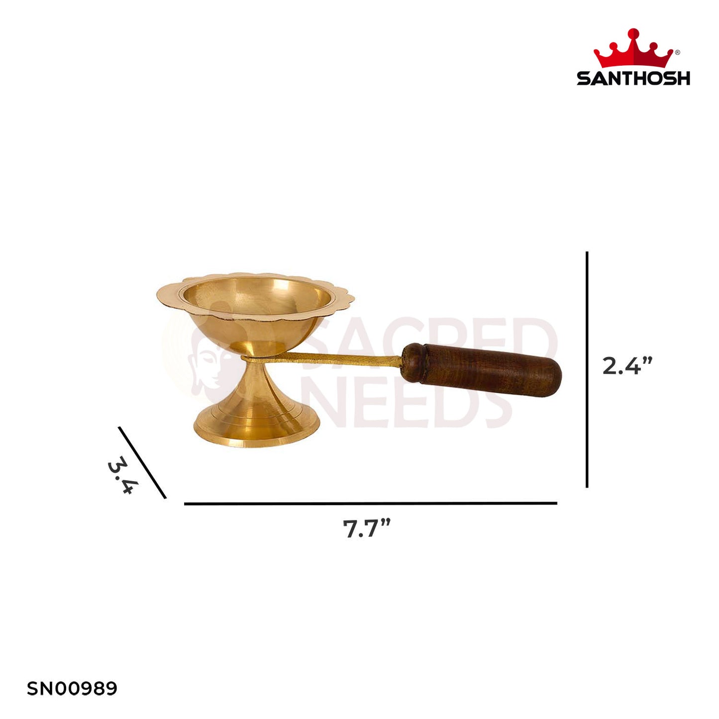 Brass Dhoopkal with WH – 2.4 Inch Height | Incense Burner in Brass with Handle for Rituals