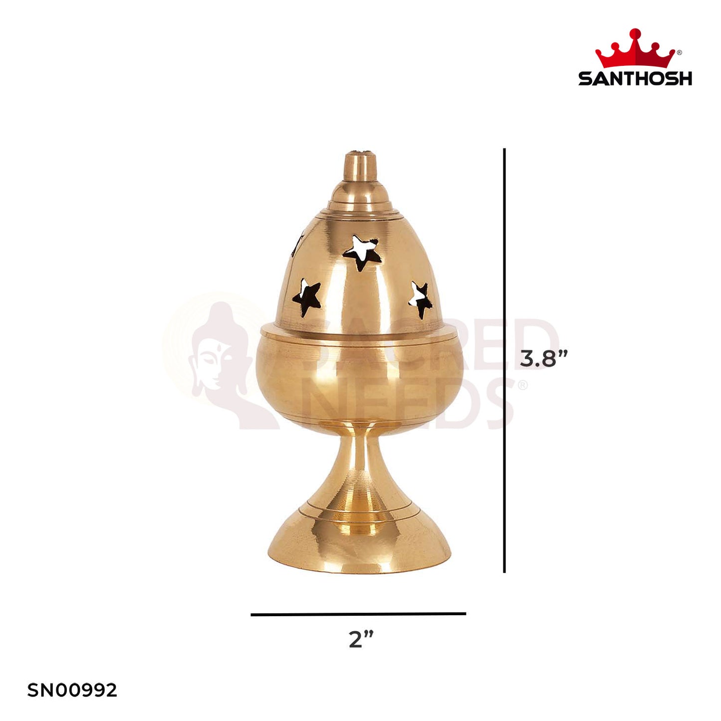 Brass Apple Deepam with Stand – 3.8 Inch Height | Brass Apple Shaped Diya with Stand