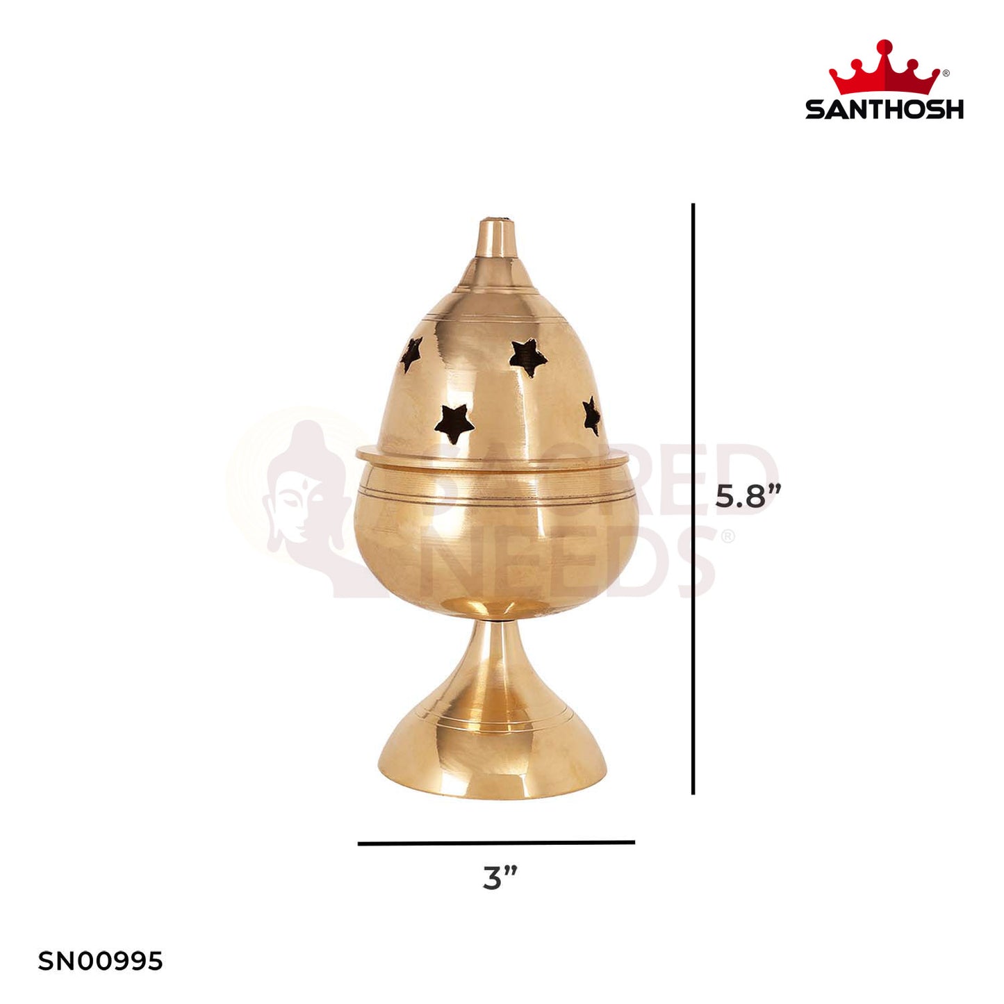 Brass Apple Deepam with Stand – 5.8 Inch Height | Elegant Apple Diya for Pooja Decoration