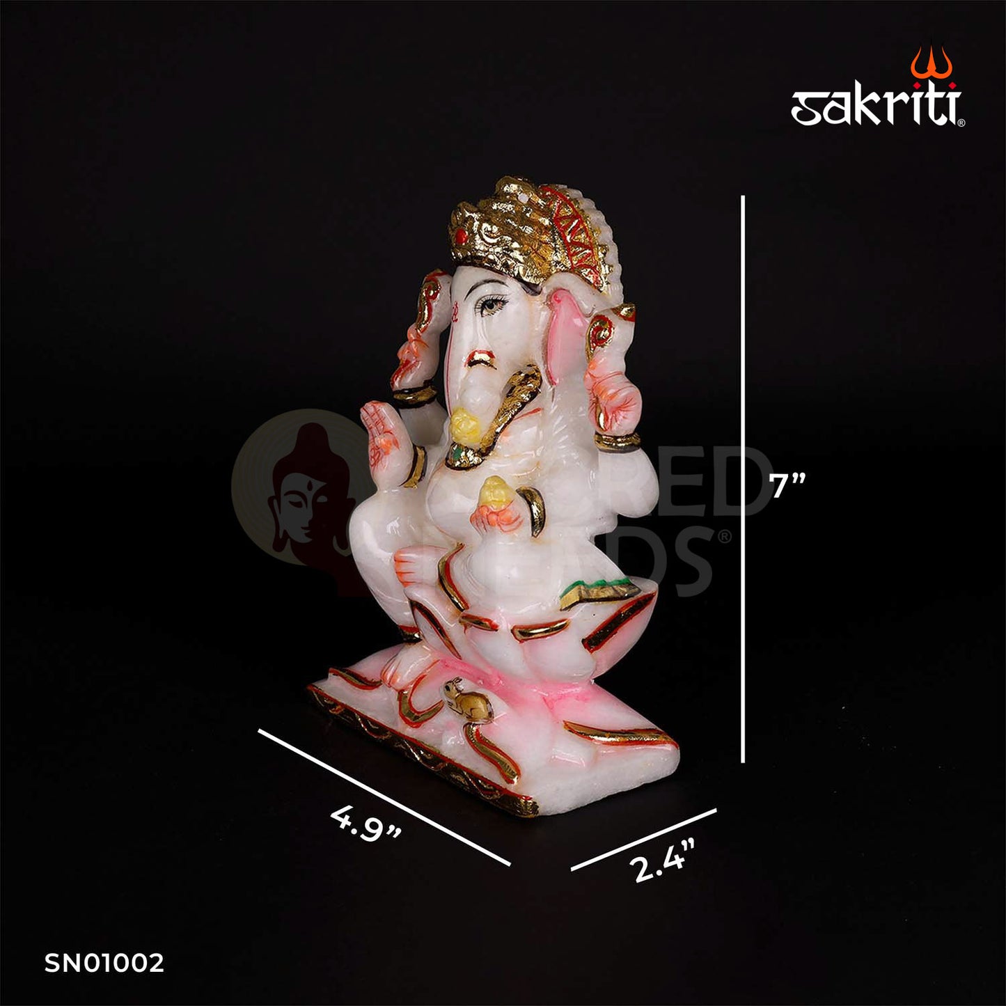 Marble Ganesha – 7 Inch Height | Handcrafted White Marble Ganapati for Home Pooja