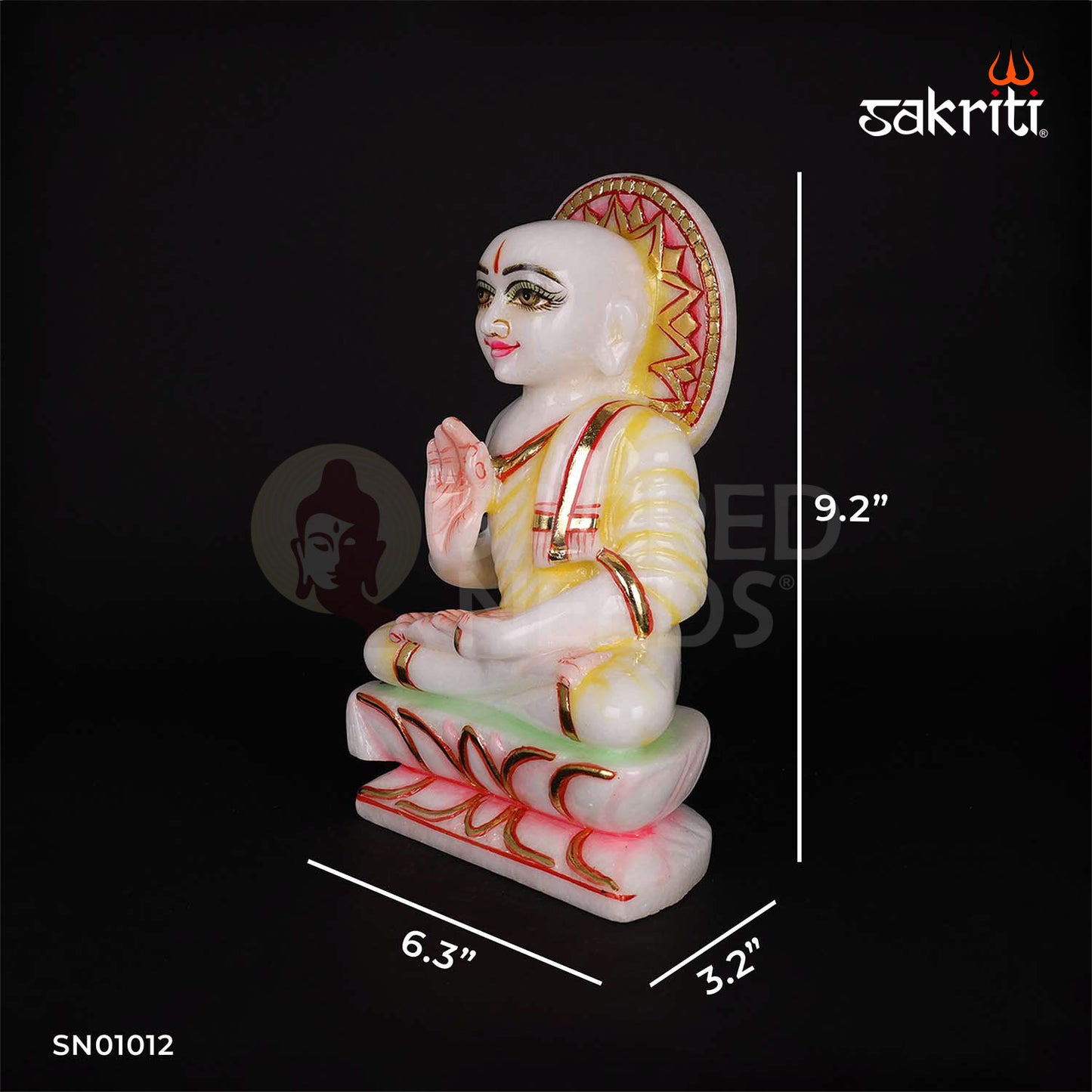 Marble Gowtham – 9.2 Inch Height | Elegant Buddha Idol in Marble for Pooja & Decor
