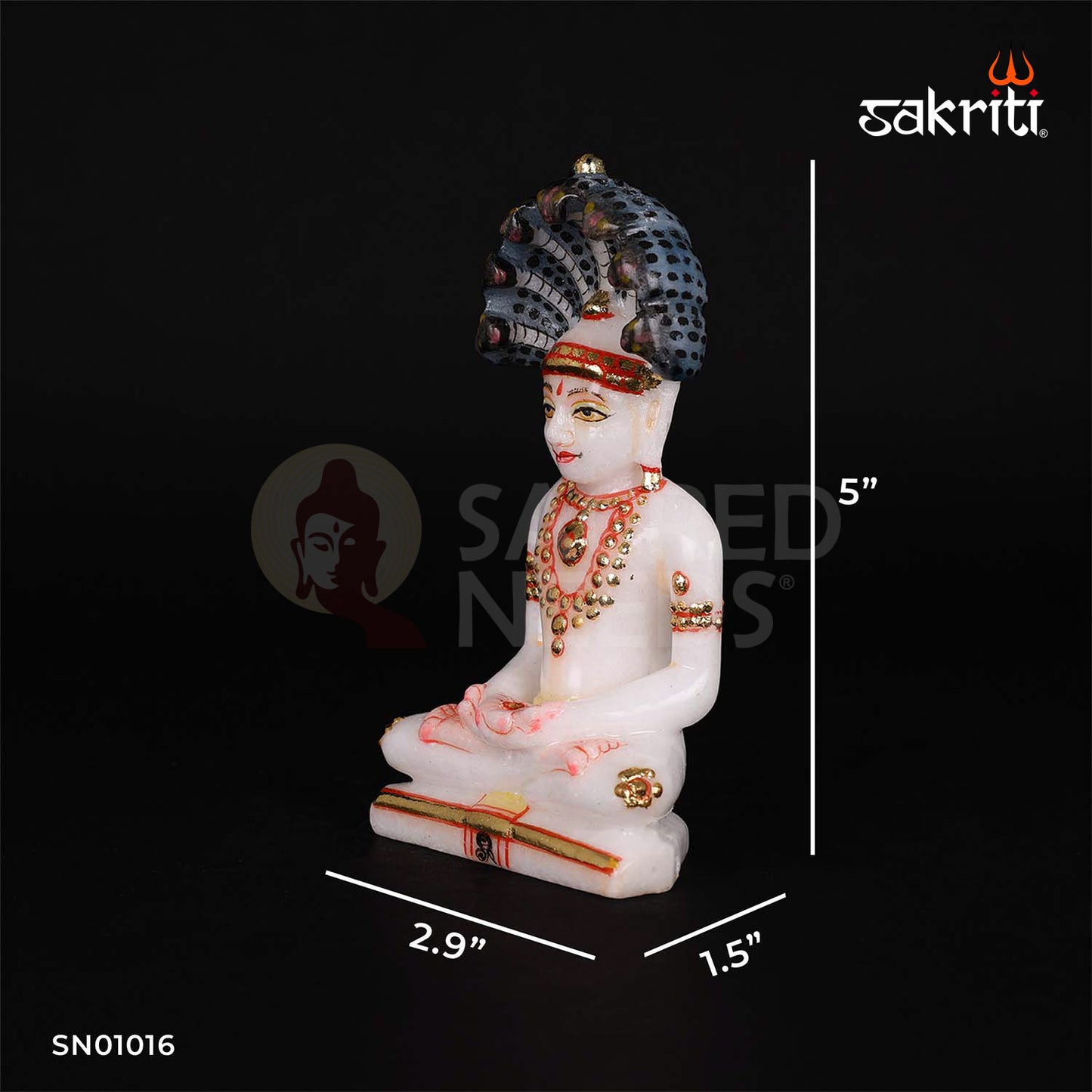 Marble Parshwanathji V.White– 5 Inch Height | Handcrafted Marble Jain Idol for Home Temple & Devotion