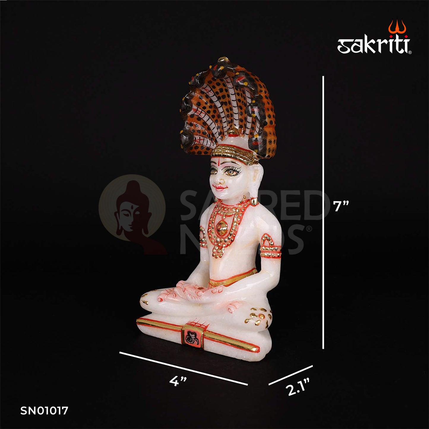 Marble Jain Tirthankar with Snake – 7 Inch Height | White Marble Tirthankar Statue with Serpent Canopy for Pooja Decor