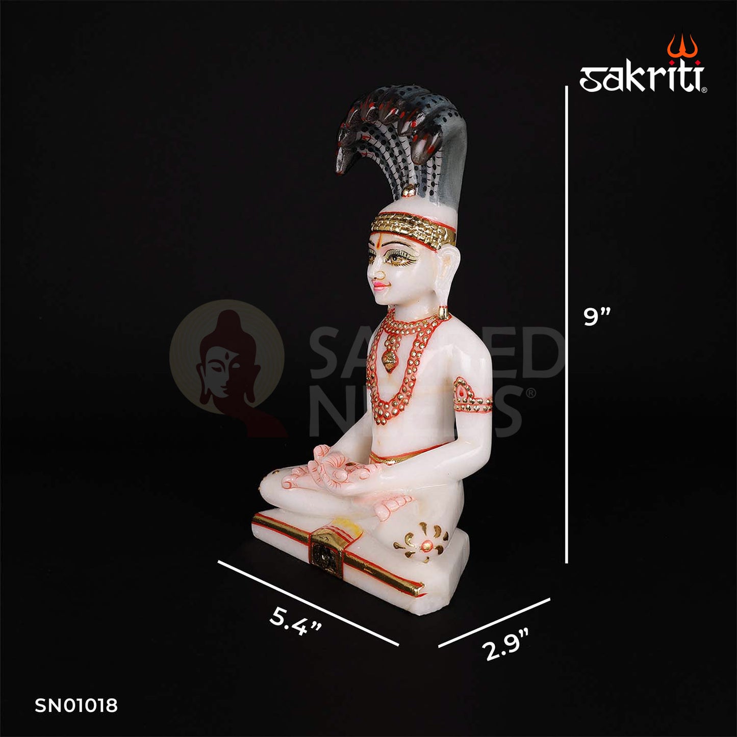 Marble Jain Tirthankar with Snake – 9 Inch Height | Premium Marble Jain Deity Idol with Snake for Spiritual Interiors