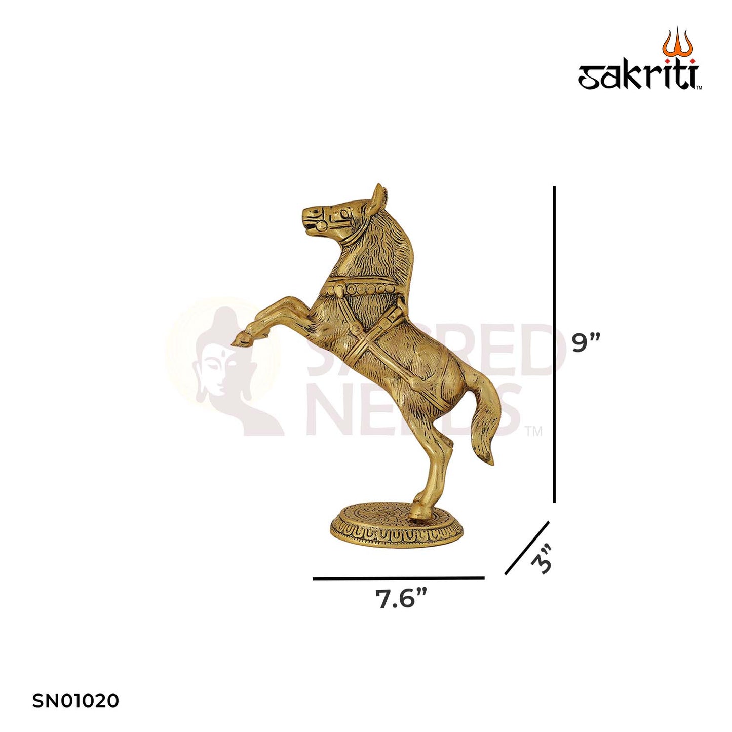 Aluminium Horse Idol Gold Polish – 9 Inch Decorative Statue for Home & Office