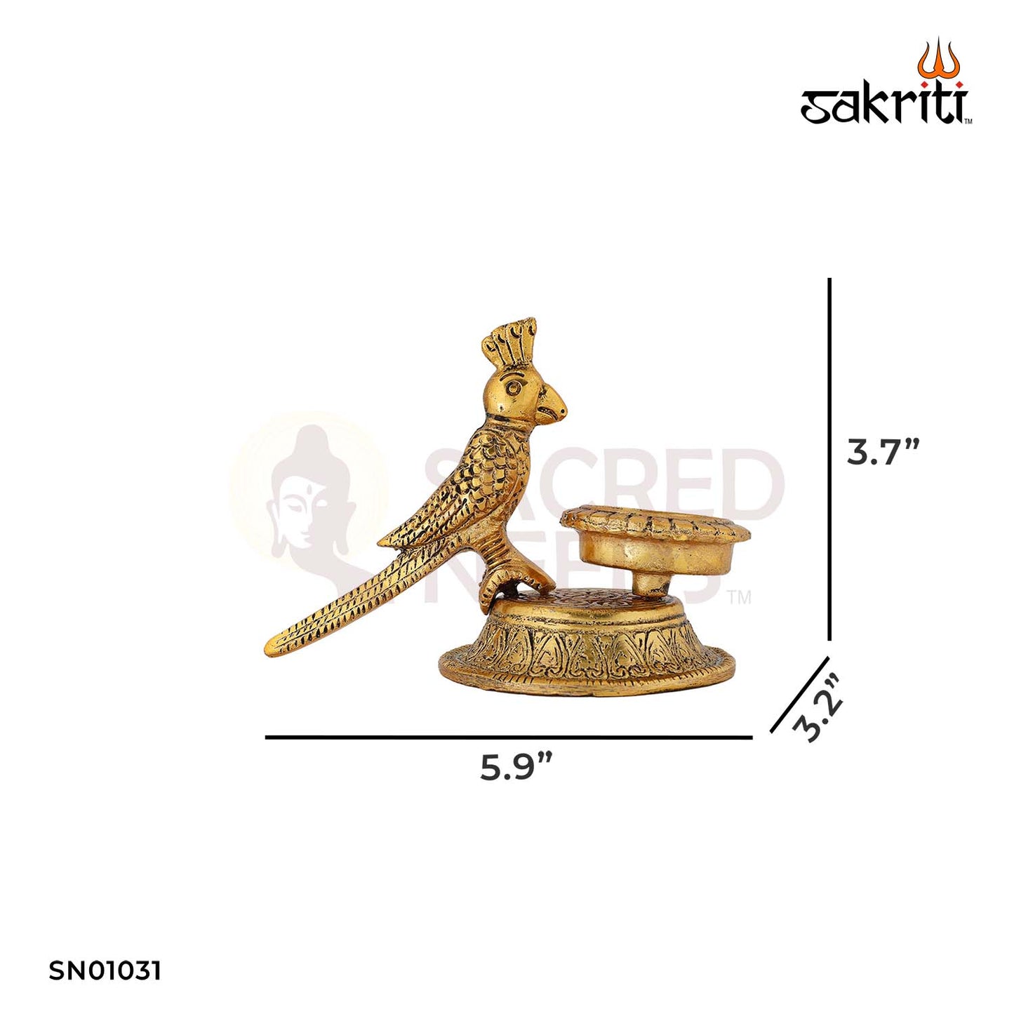 Aluminium Single Parrot Statue Gold Polish – 3.7 Inch Home Temple Accent