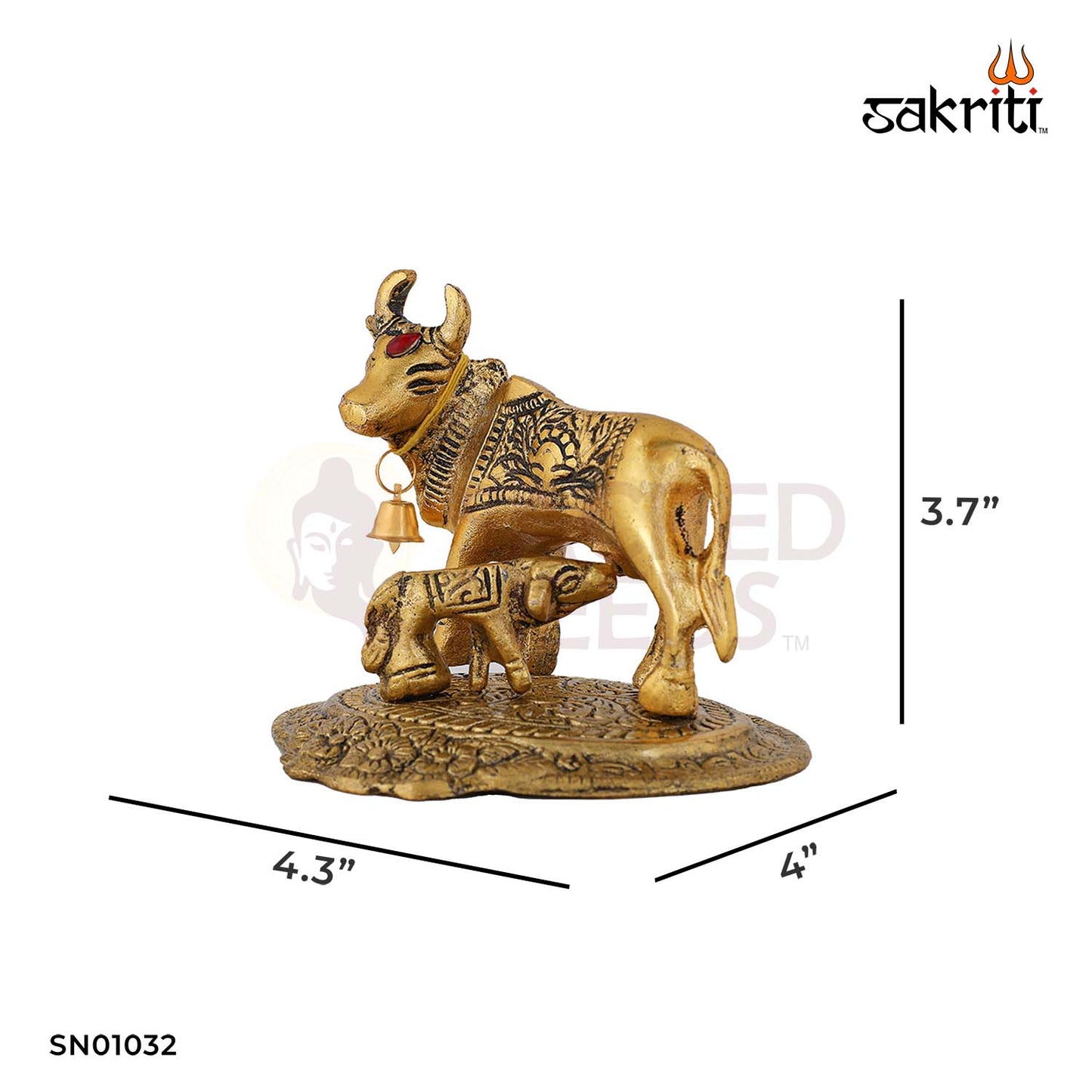 Aluminium Cow 200g Idol with Gold Polish – 3.7 Inch Sacred Vastu Décor