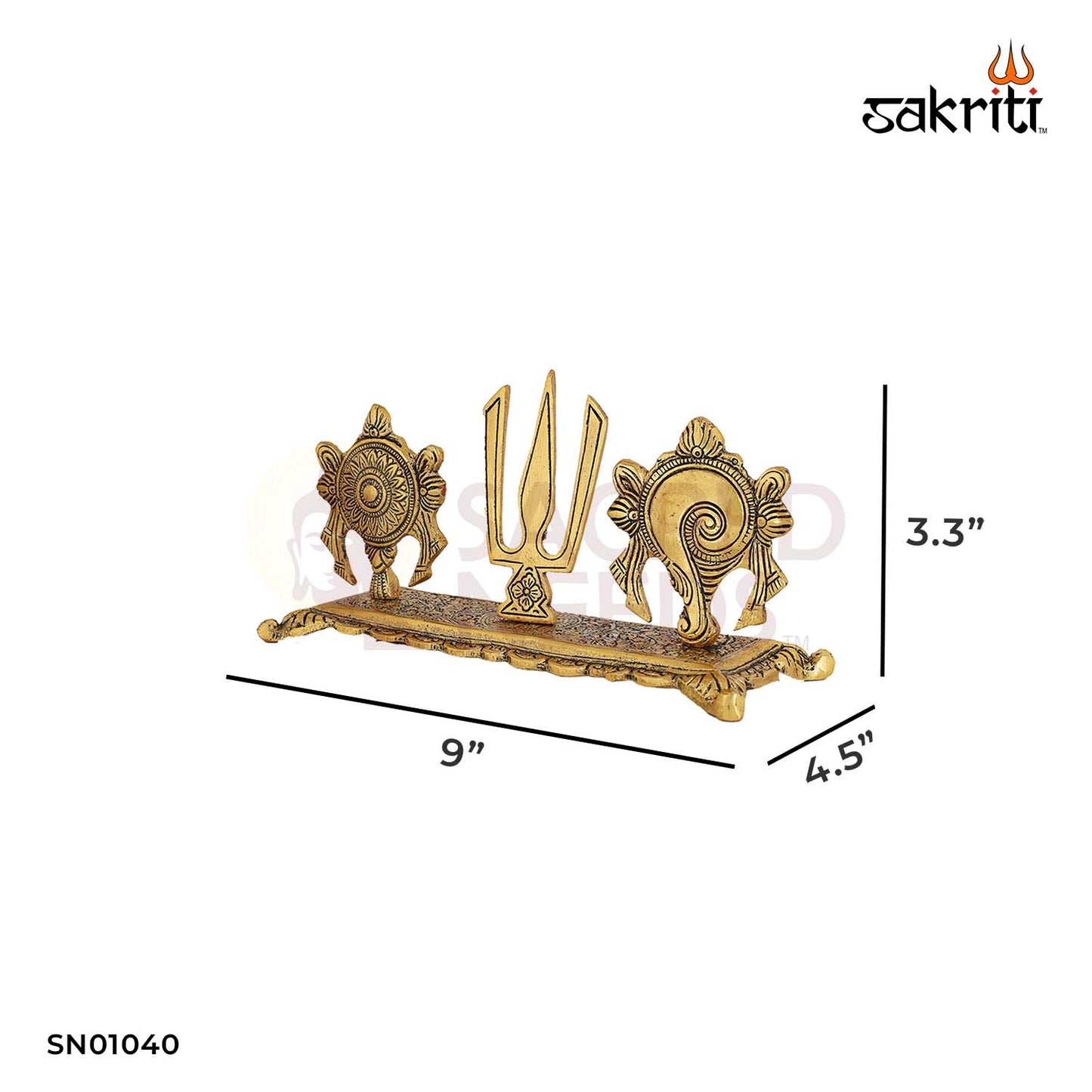 Aluminium Shankh Chakra Namam with Base Gold Polish – 3.3 Inch Divine Table Décor