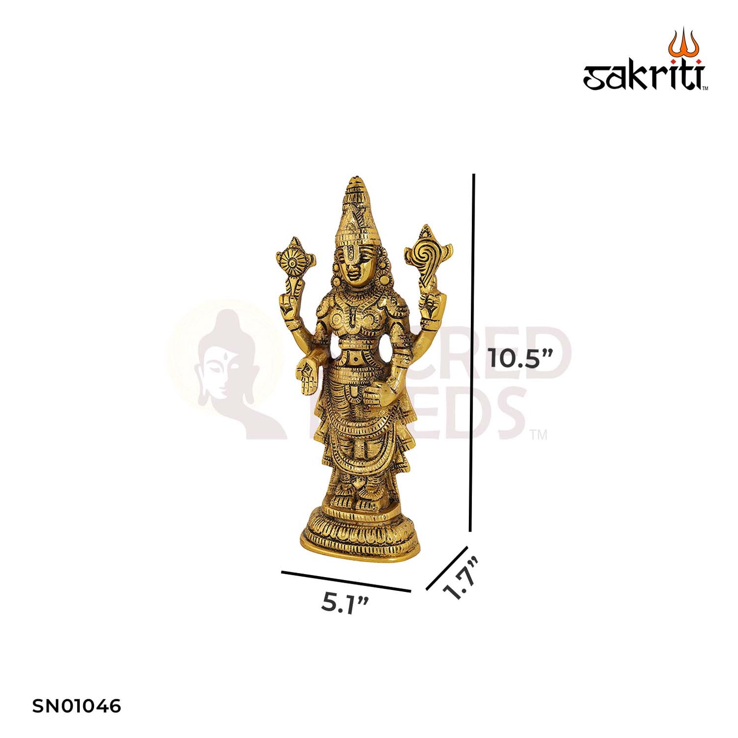 Aluminium Perumal Set Gold Polish – 10.5 Inch Large Decorative Devotional Set