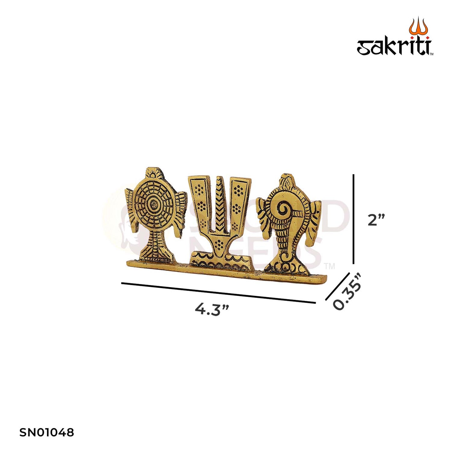 Aluminium Shankh Chakra Namam Plate Gold Polish – 4 Inch Length Devotional Wall Accent