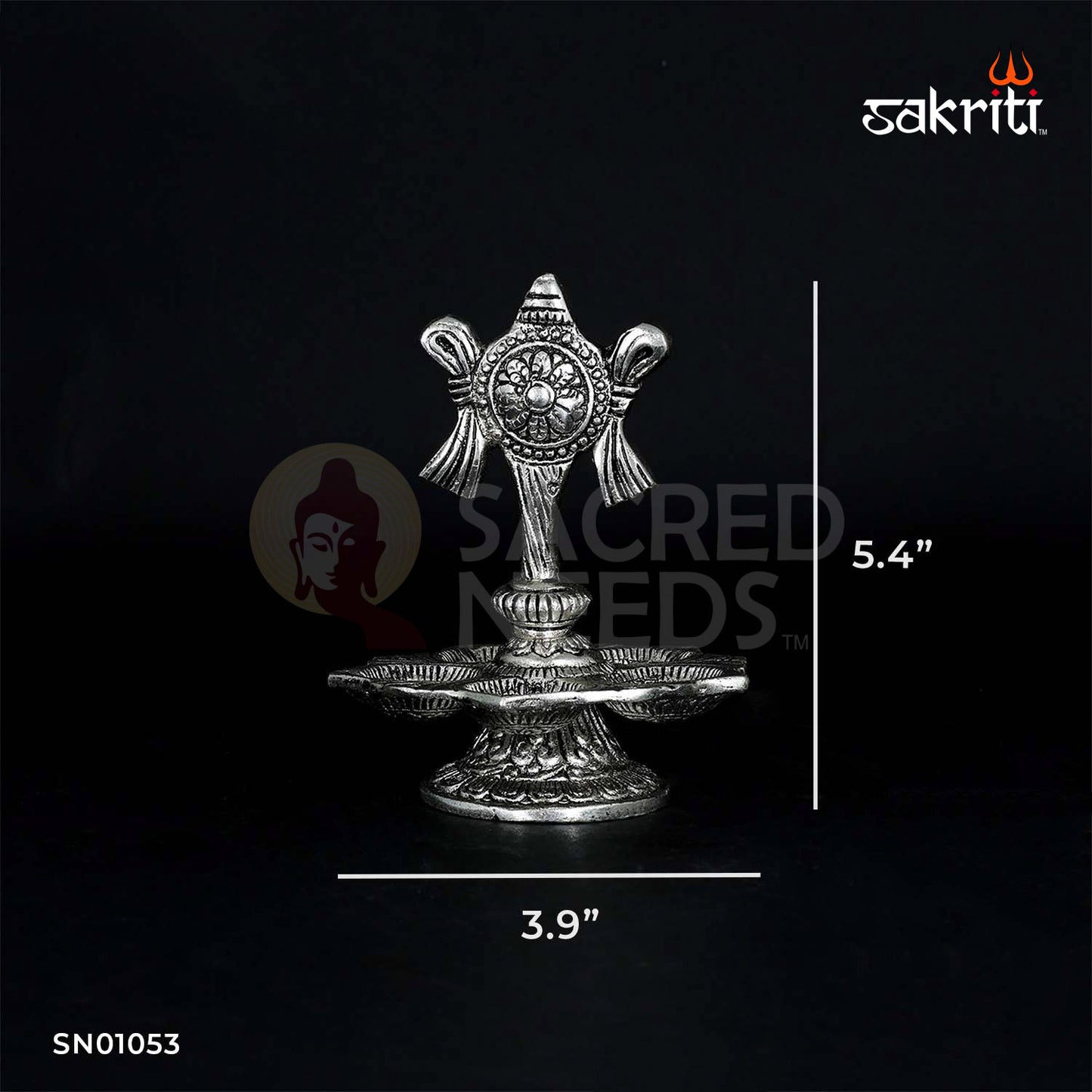 Aluminium Chakra Deepam 5-Mukhi Silver Polish – 5.4 Inch Multi-Wick Ritual Deepam