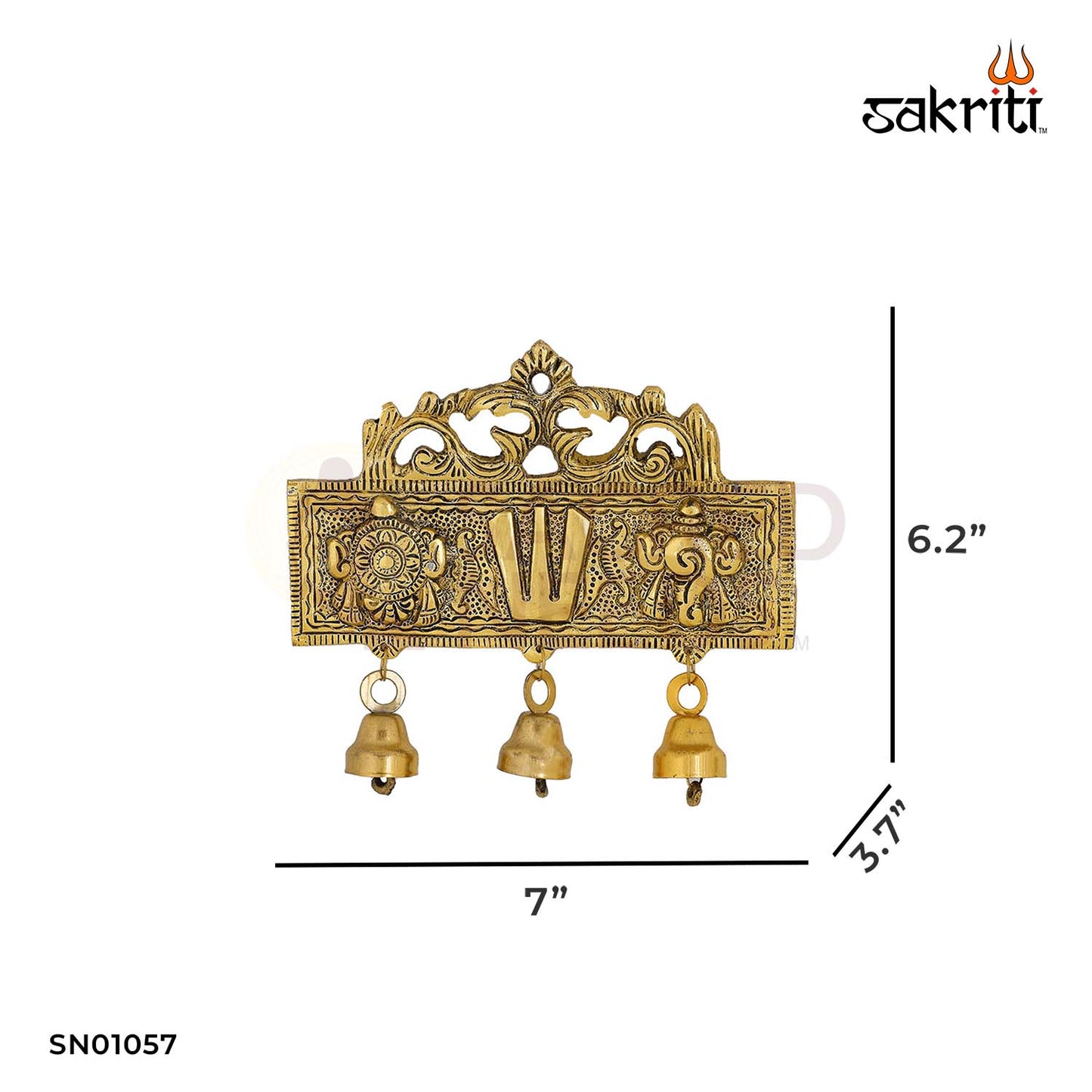 Aluminium Shankh Chakra Namam with Bell Gold Polish – 6.2 Inch Hanging Pooja Bell