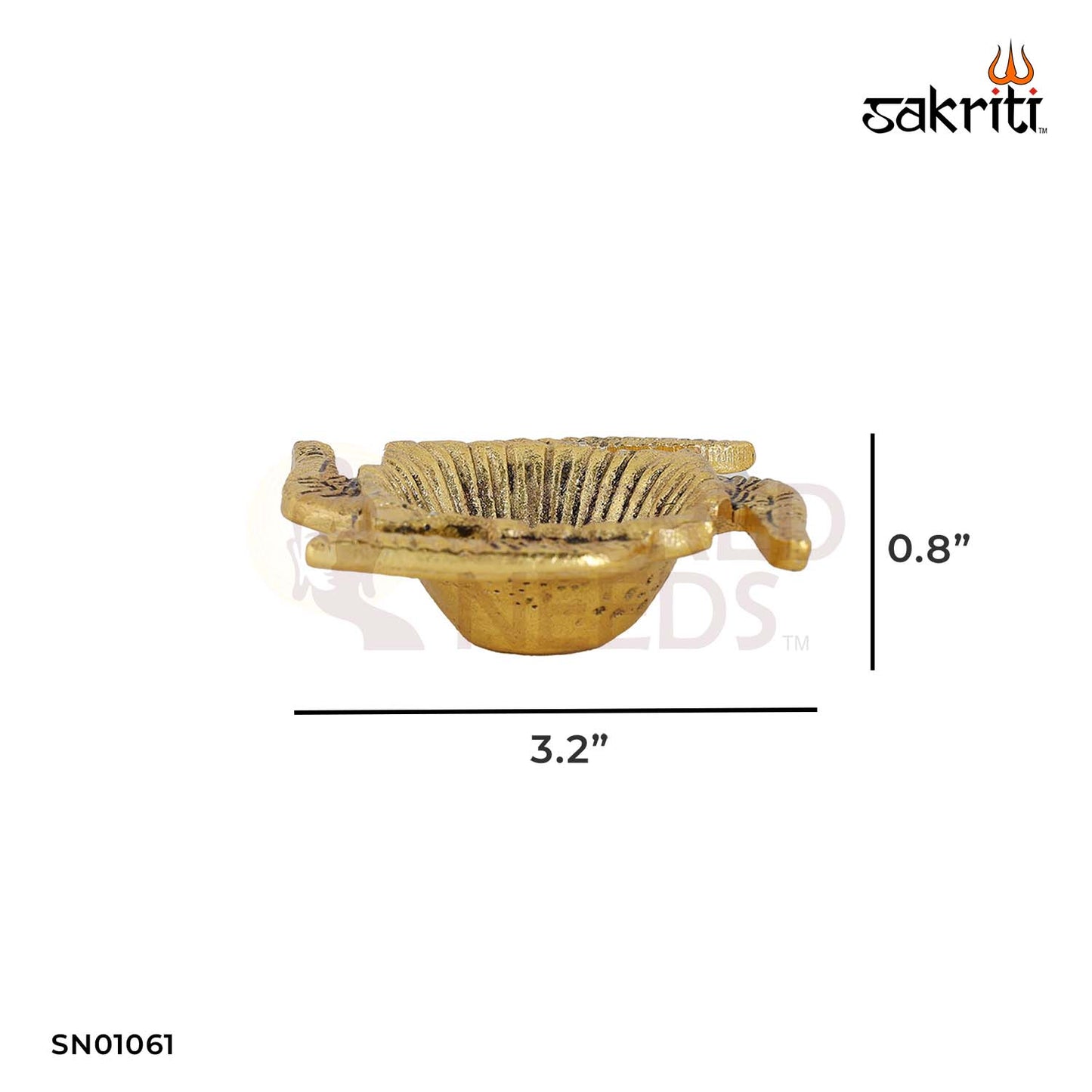 Aluminium Sathya Deepam with Gold Polish – 0.8 Inch Brass-Look Oil Lamp