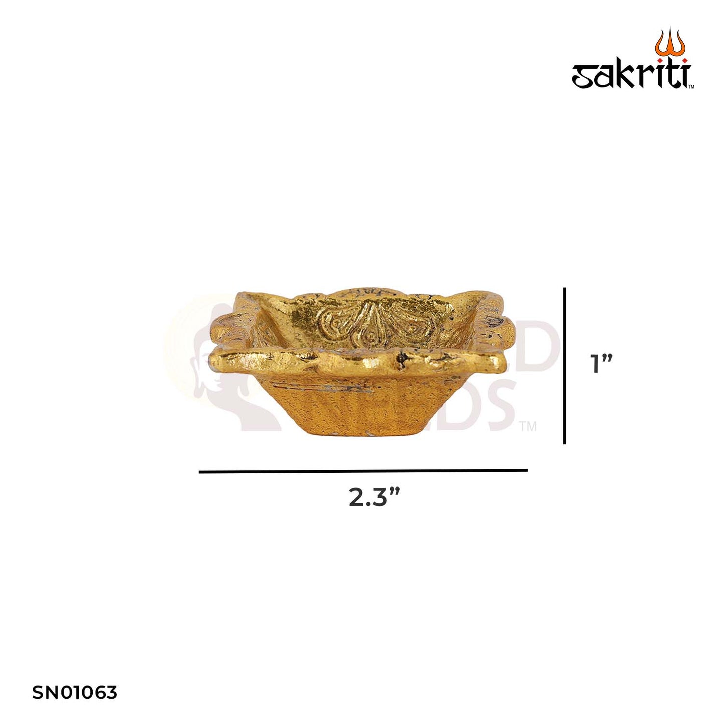 Aluminium Square Shaped Deepam with Gold Polish – 1 Inch Compact Ritual Lamp