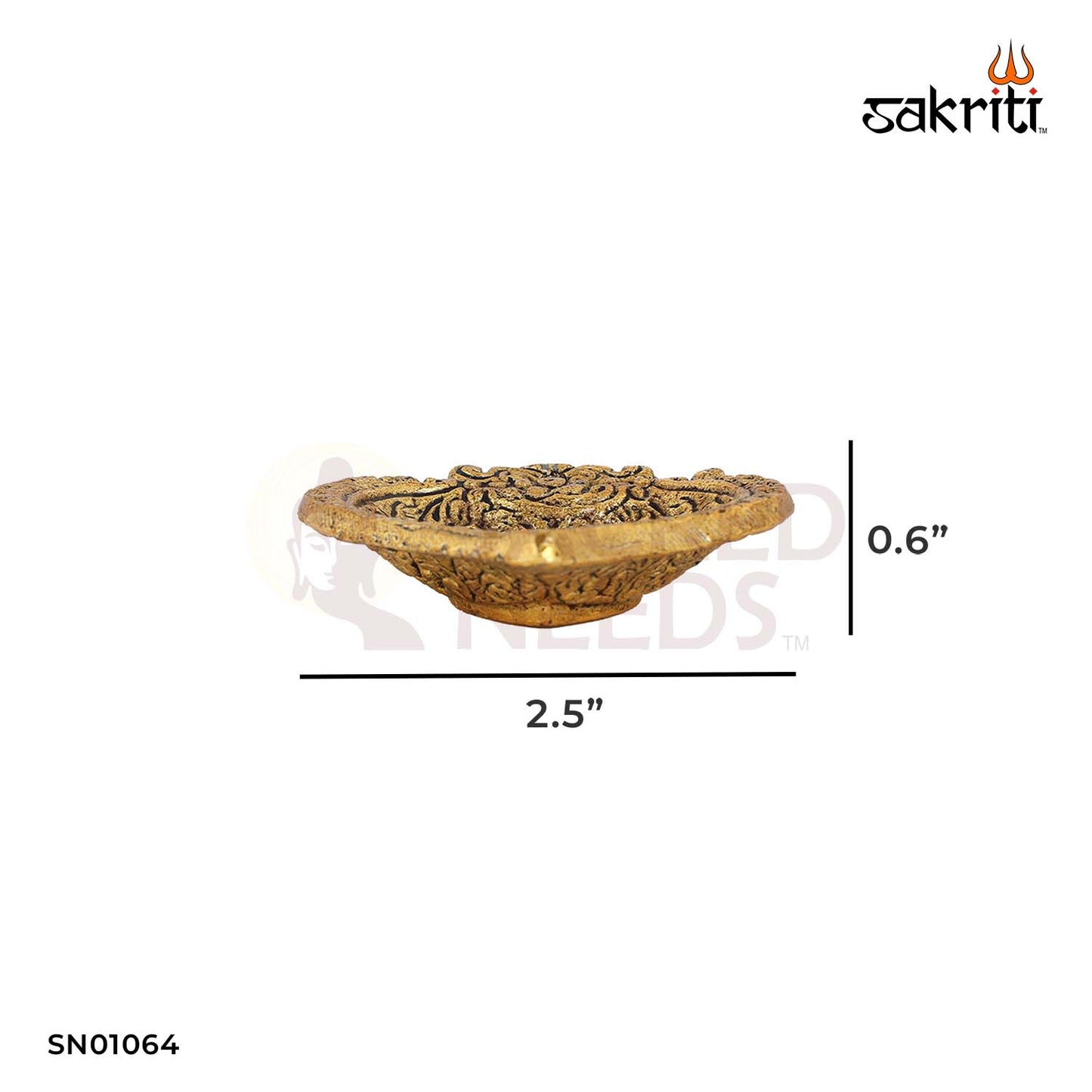 Aluminium Pan Shaped Deepam with Gold Polish – 0.6 Inch Temple Use Oil Lamp